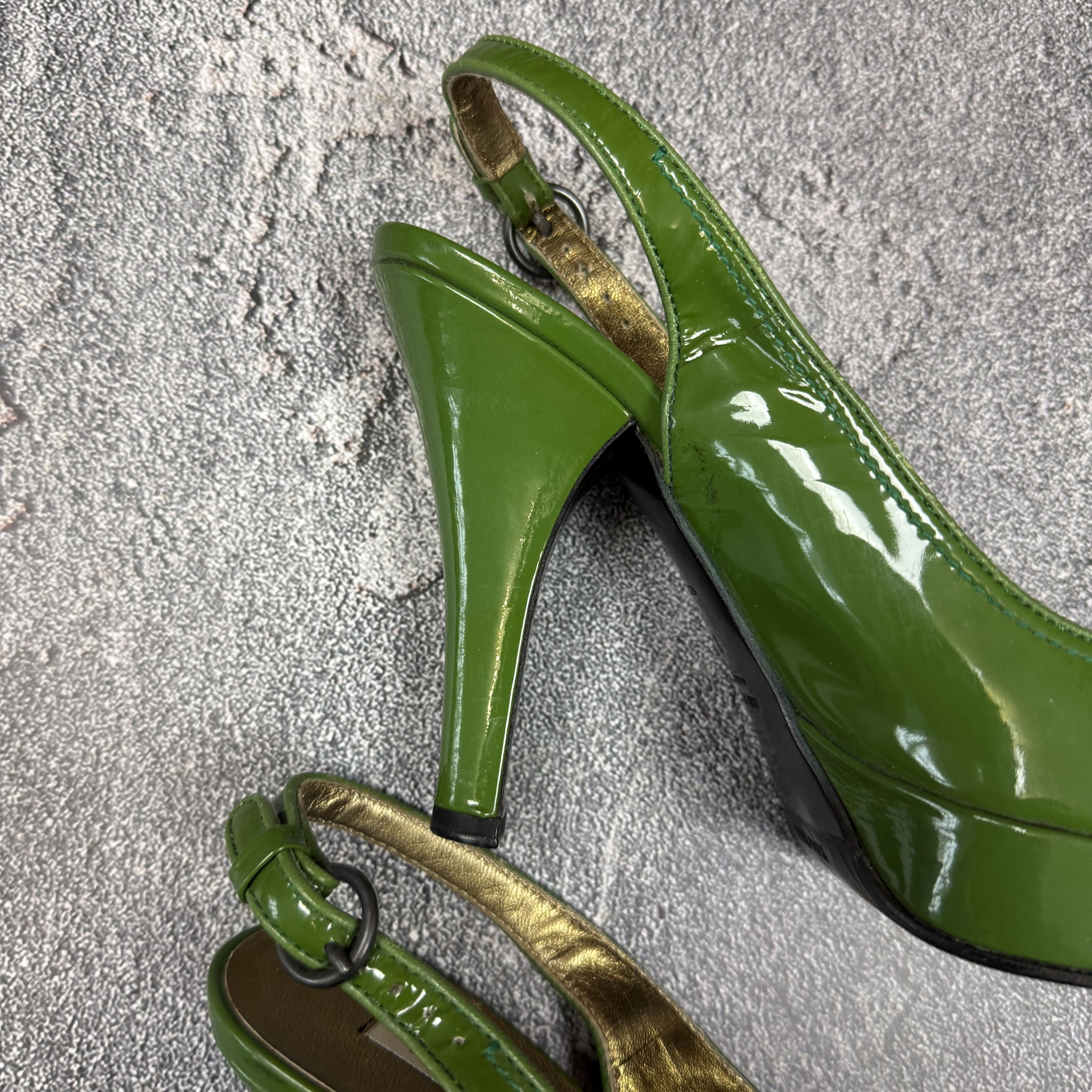 Miu Miu Miu Miu Patent Leather Slingback Heels Platform Green Size US 7 / IT 37 - 8 Thumbnail