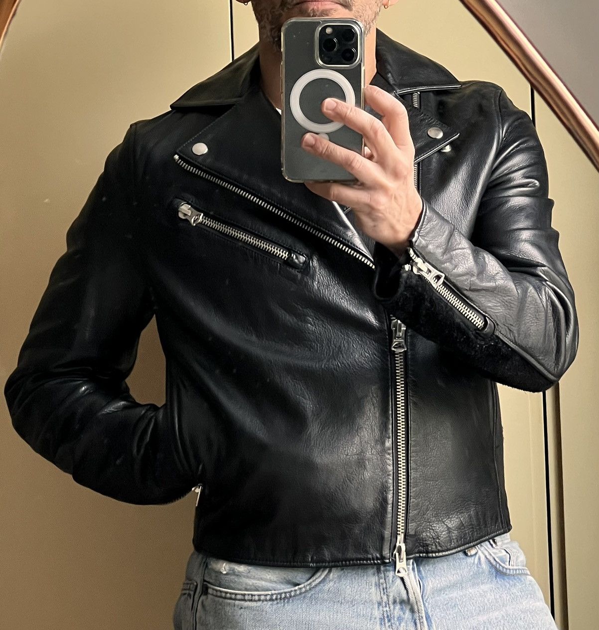 Acne Studios Acne Studios Gibson Black Calf Leather Biker Jacket Size 48 Size US M / EU 48-50 / 2 - 8 Thumbnail