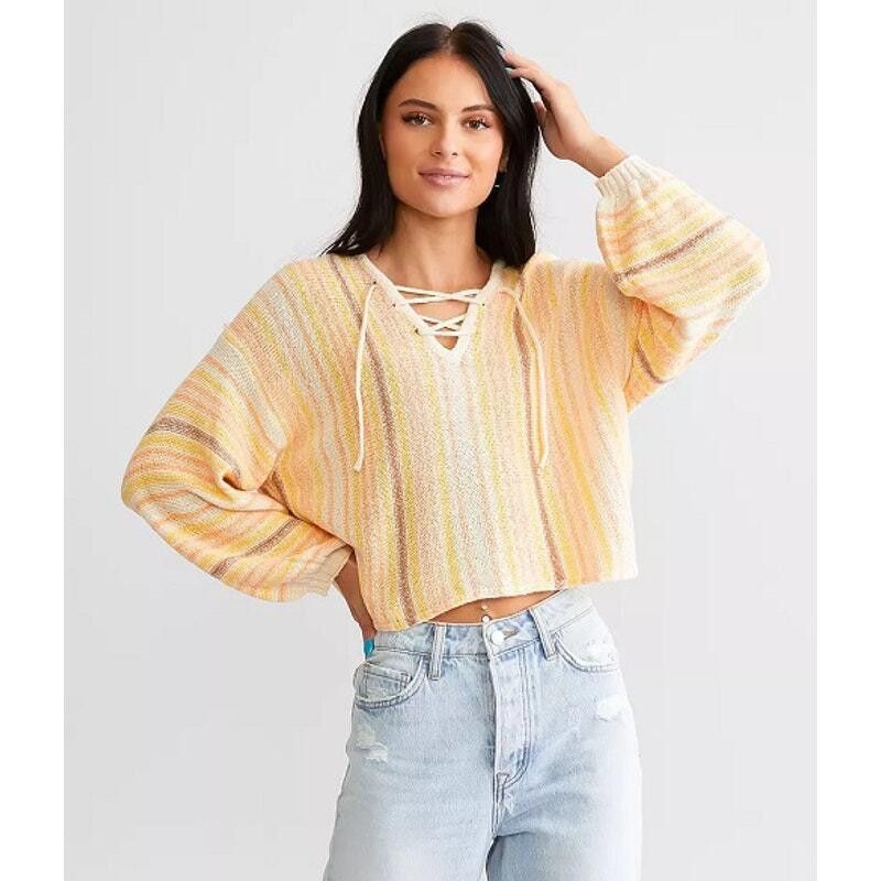 Designer Billa Bong Cropped Knit Sweater - Striped Yellow SZ M Size M / US 6-8 / IT 42-44 - 1 Thumbnail