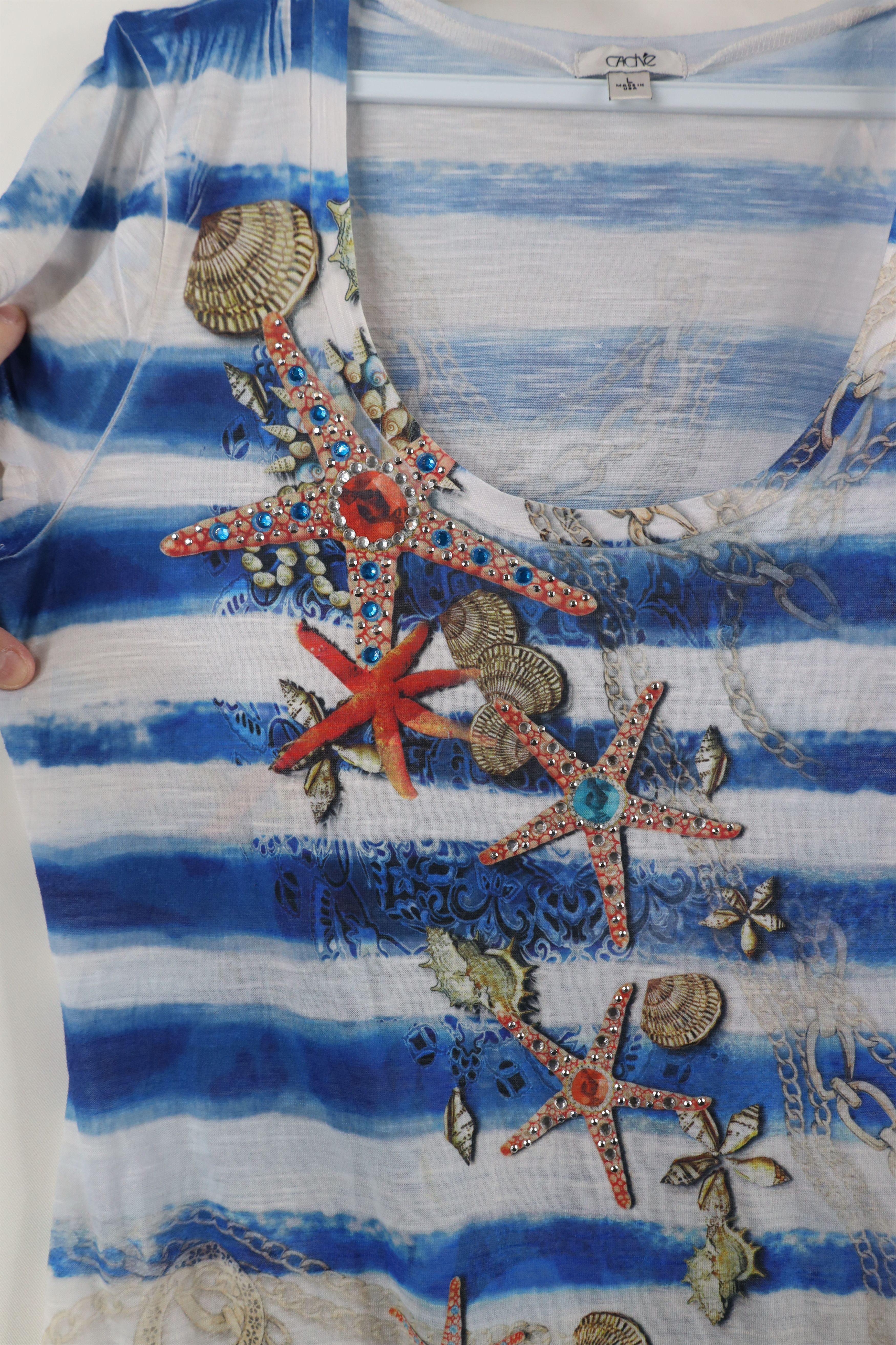 Vintage Vintage Cache Star Fish Knit Short Sleeve T-Shirt USA Size US L / EU 52-54 / 3 - 4 Thumbnail