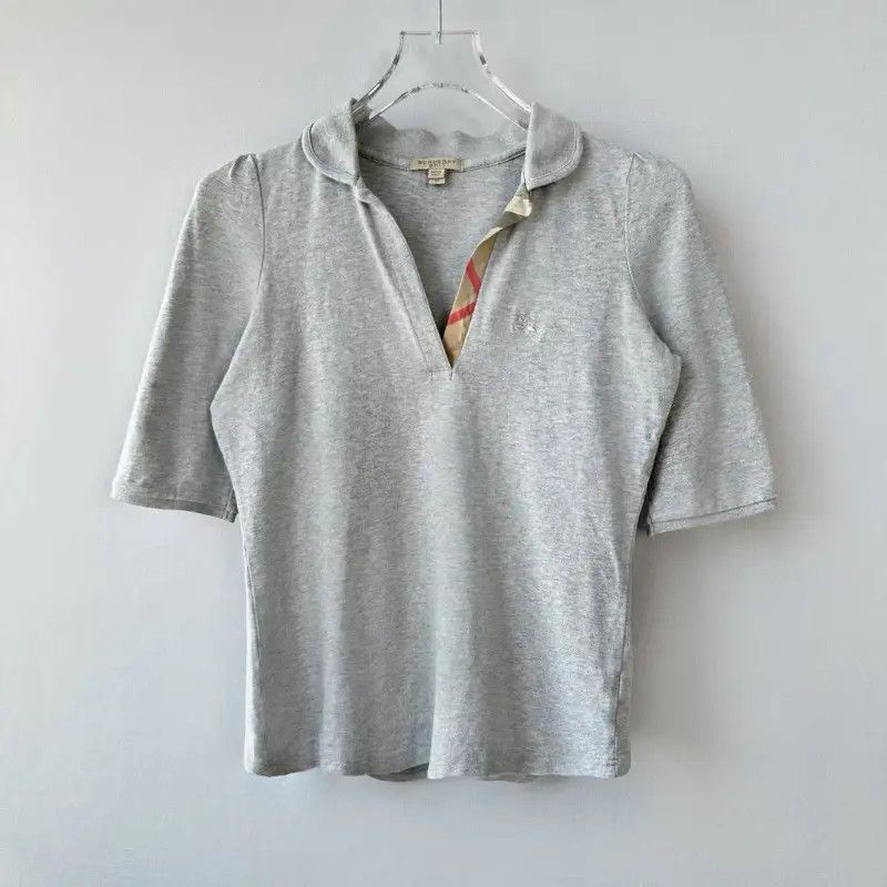 Burberry Burberry Gray Cotton Summer V-Neck T-Shirt Size M / US 6-8 / IT 42-44 - 1 Thumbnail