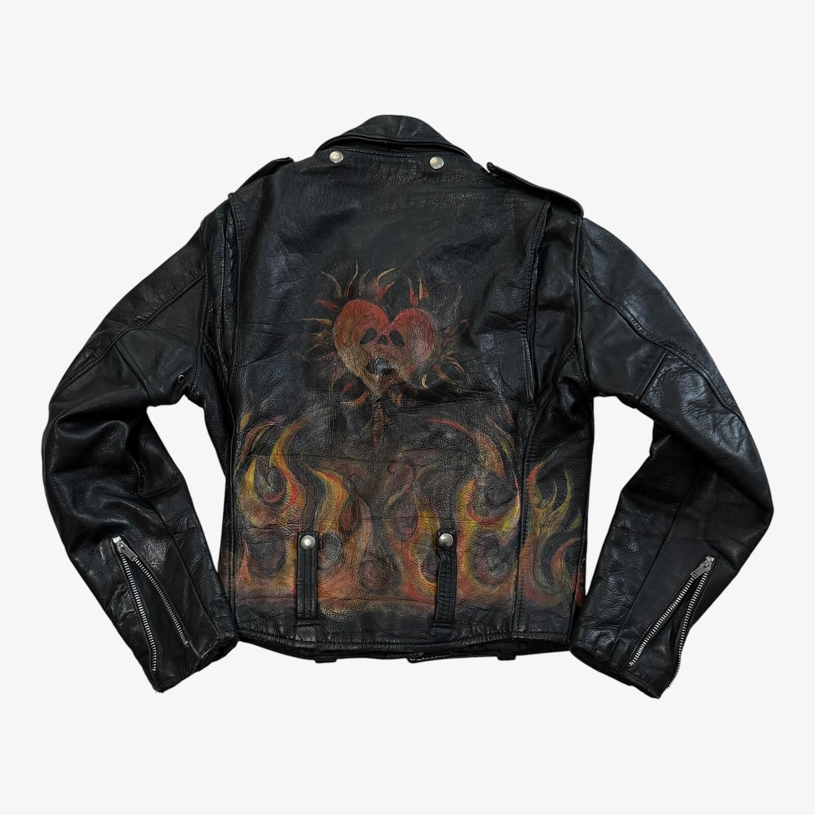 Harley Davidson 1970s Vintage Hand Painted Harley Davidson Leather Jacket 34 Size US XS / EU 42 / 0 - 1 Thumbnail