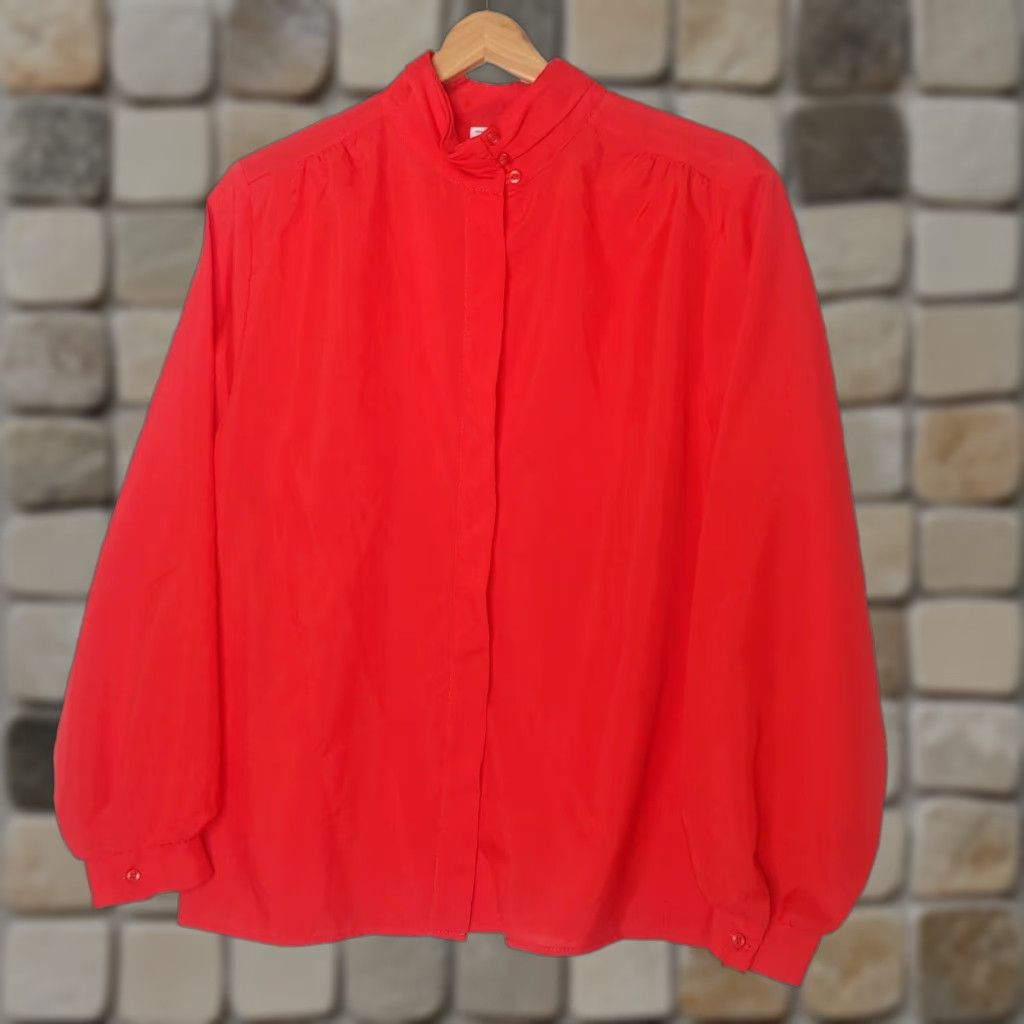 Vintage VINTAGE Jessica Michelle Blouse Large Button Down Long Sleeve High Neck Red Size L / US 10 / IT 46 - 1 Thumbnail