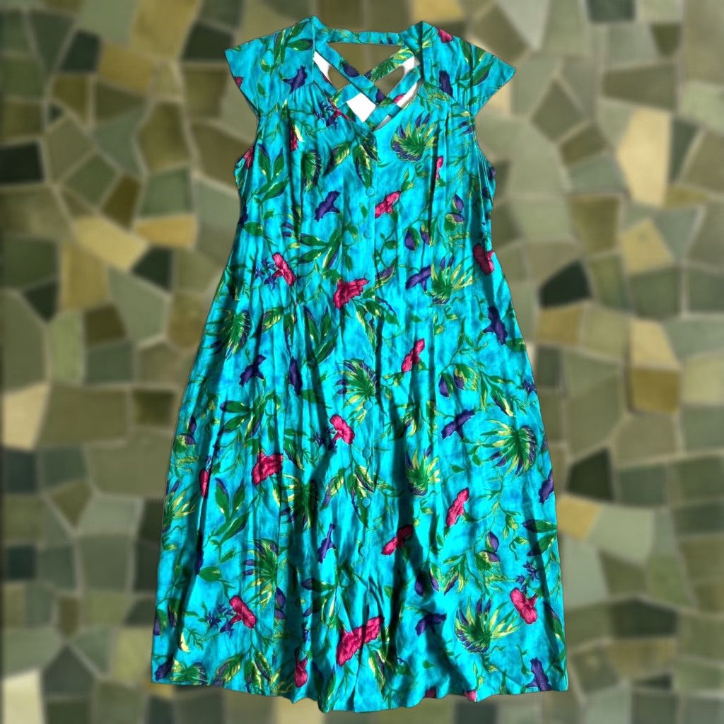 Vintage VINTAGE Donna Ricco Maxi Dress Cap Sleeve Floral Button Shirt Dress Blue 18 Size XXL / US 16-18 / IT 52-54 - 1 Thumbnail