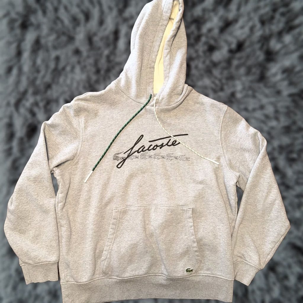Lacoste LACOSTE Mens 2XL Gray Crocodile Embroidered Logo Drawstring Hoodie Spell Out Shirt Size US XXL / EU 58 / 5 - 1 Thumbnail