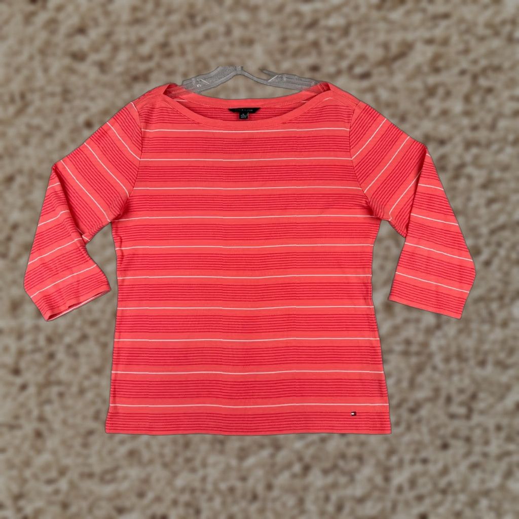 Tommy Hilfiger VINTAGE Tommy Hilfiger Pink Stripe Shirt Women XL 3/4 Sleeve Cotton Casual Women's Size XL / US 12-14 / IT 48-50 - 1 Thumbnail
