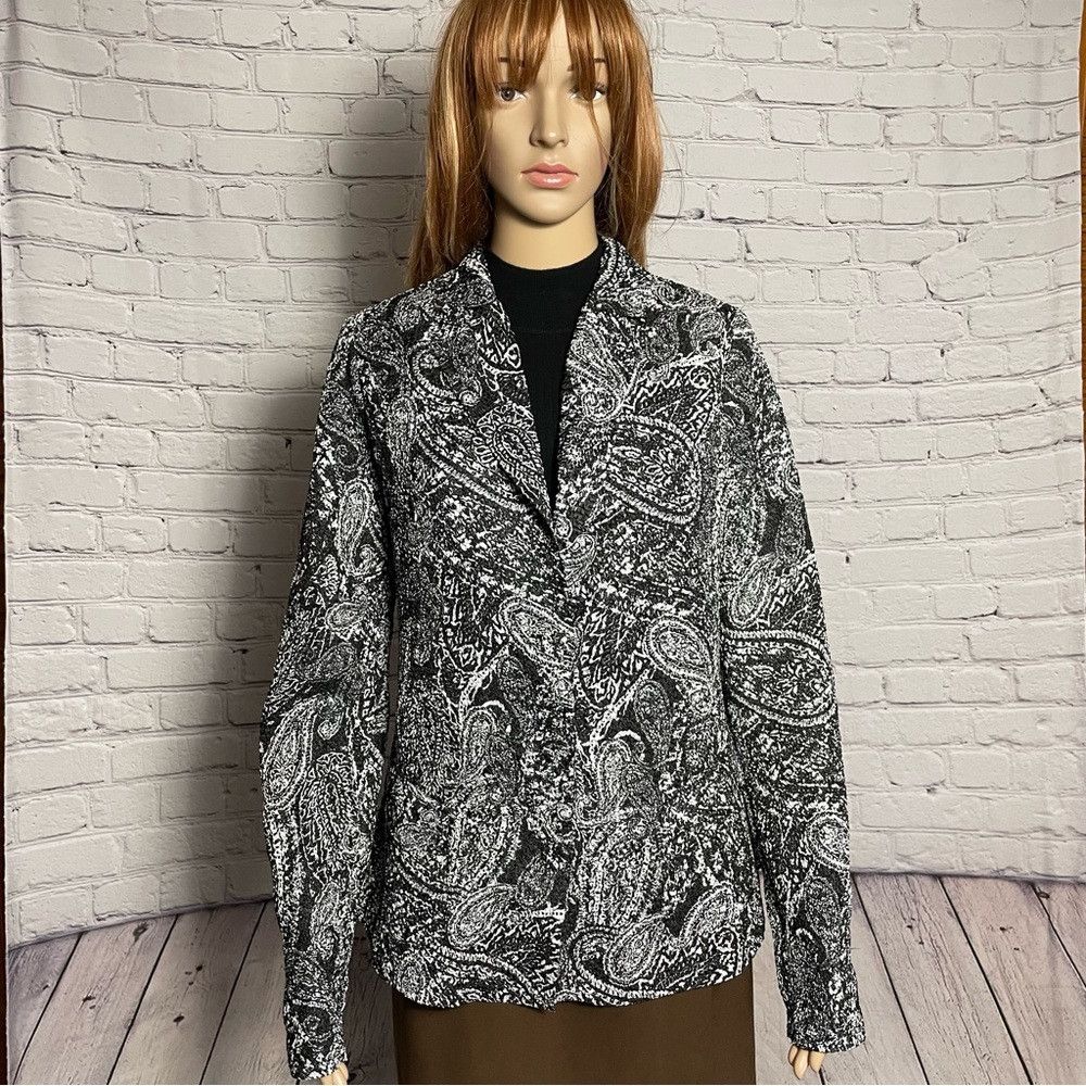 Chicos Chico's Travelers Paisley Black White Crinkle Blazer Jacket Size S / US 4 / IT 40 - 1 Thumbnail