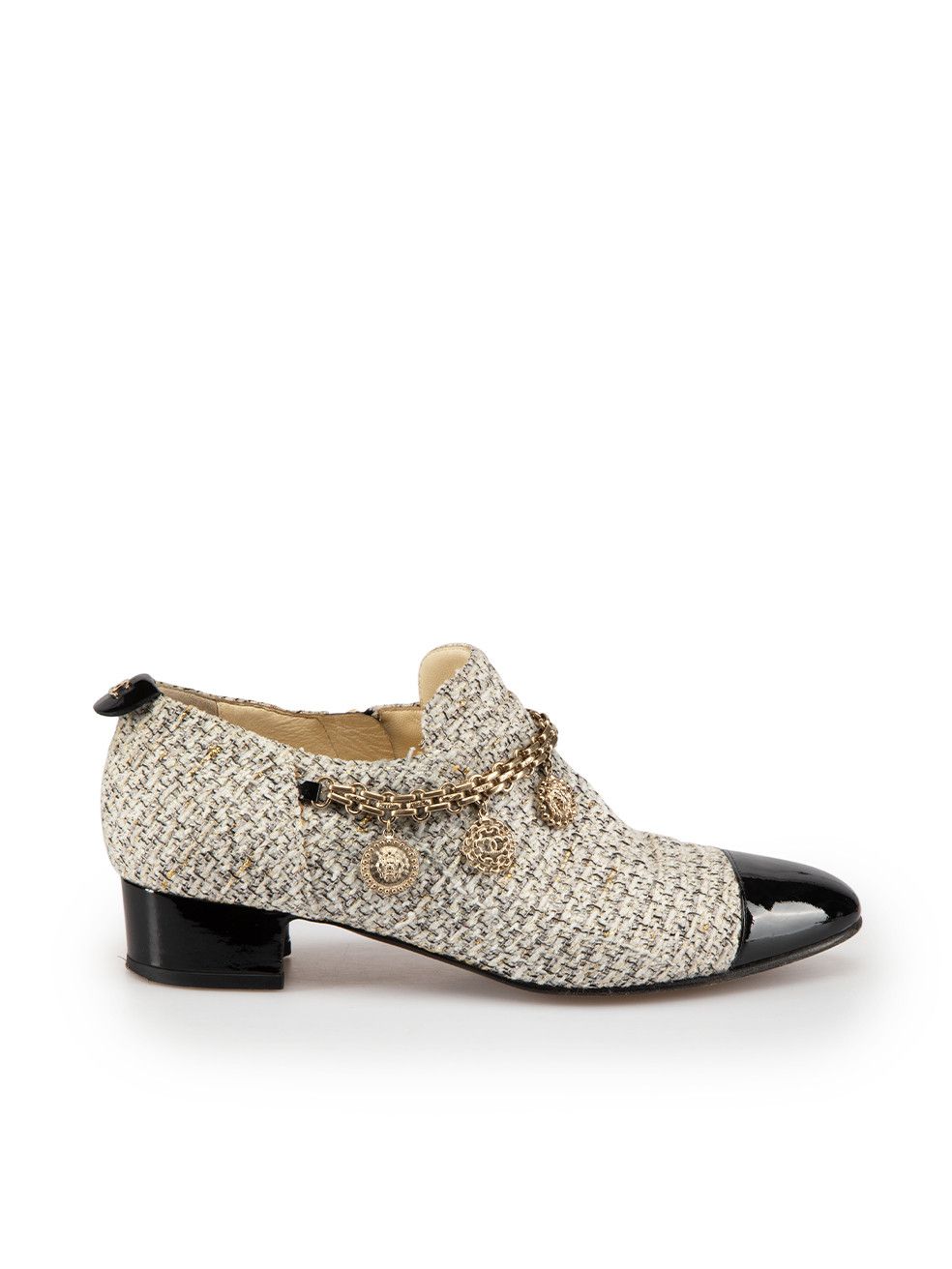 Chanel White CC Charms Cap Toe Loafers