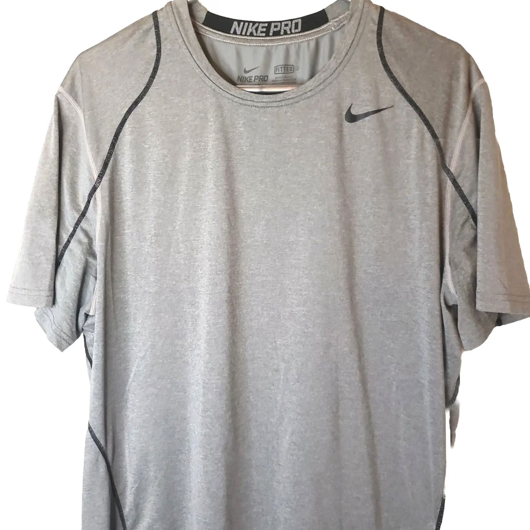 Nike Nike Pro Combat Dri-Fit Men’s Shirt XL Gray Black Short Sleeve Crew Neck Logo Swoosh Lightweight Moisture Wicking Athletic Shirt Size US XL / EU 56 / 4 - 2 Thumbnail