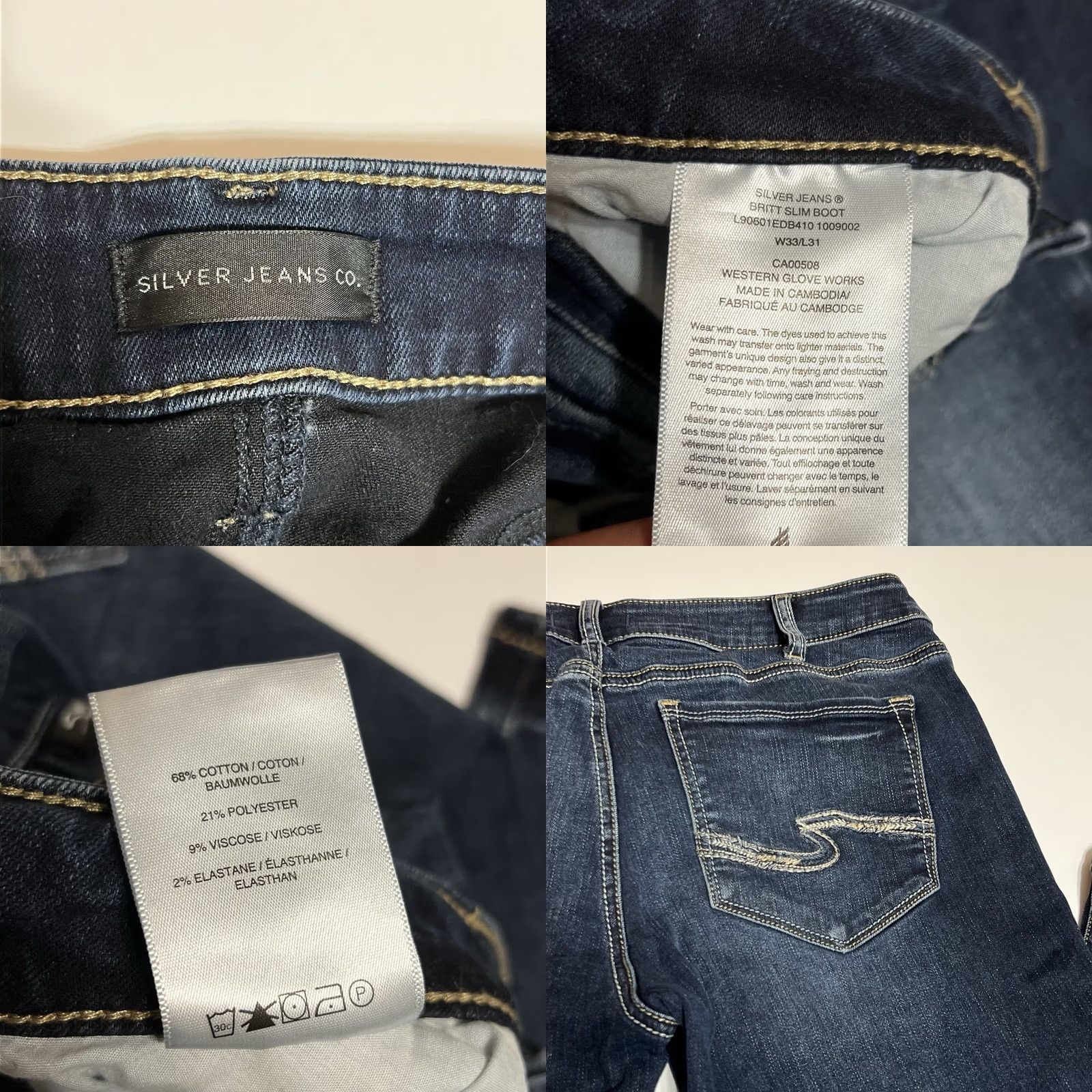 Silver Jeans Co. VINTAGE Silver Jeans Co Britt Slim Boot Jeans Womens 33x31 33x30 Blue Stretch Denim Embroidered Pockets Bootcut Size 24" / US 00 / IT 34 - 8 Thumbnail