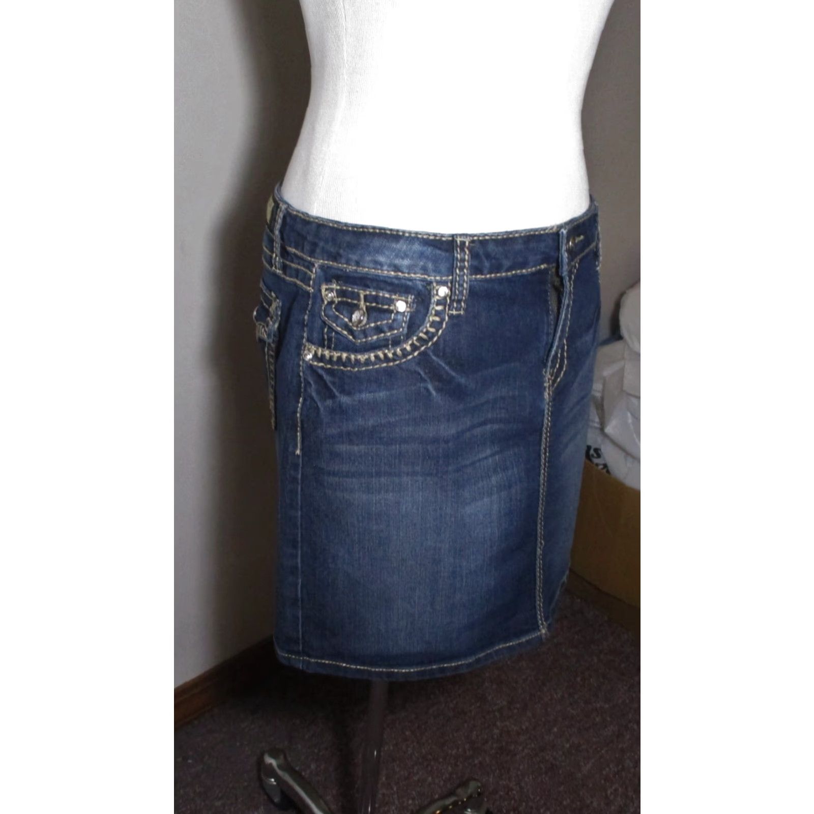 Vintage EARL JEAN Denim Skirt Size 10 Blue Beaded Size 32" / US 10 / IT 46 - 3 Thumbnail