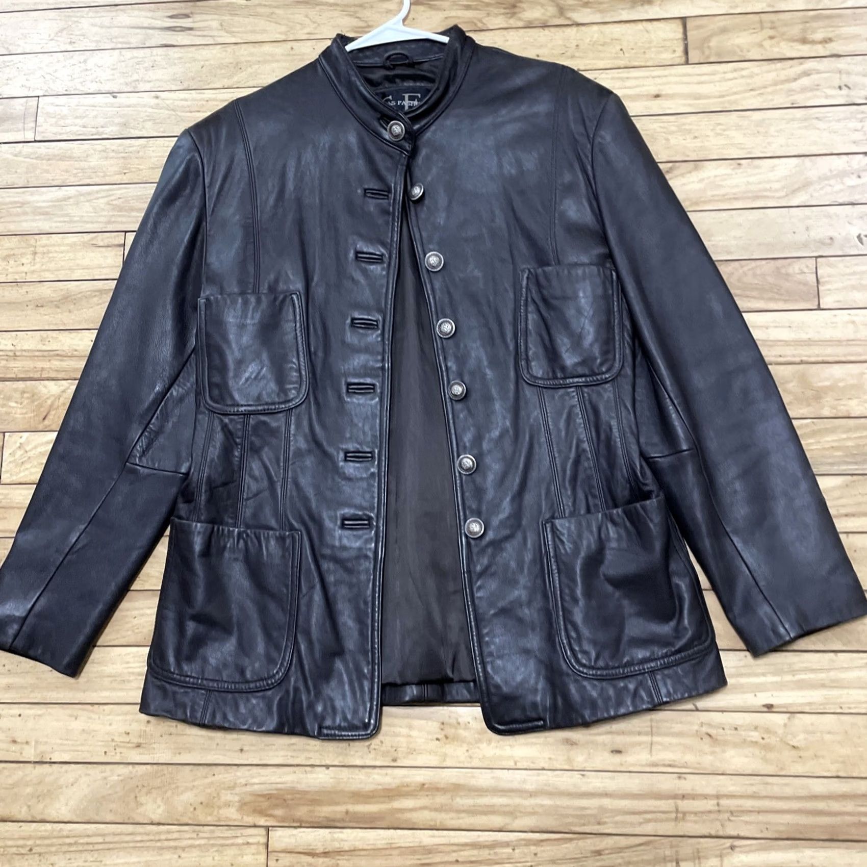Vintage VINTAGE Suzie's Fashion Leather Jacket Women L 90s Mocha Chocolate Black Chore Coat Mock Neck Parka Size L / US 10 / IT 46 - 2 Thumbnail