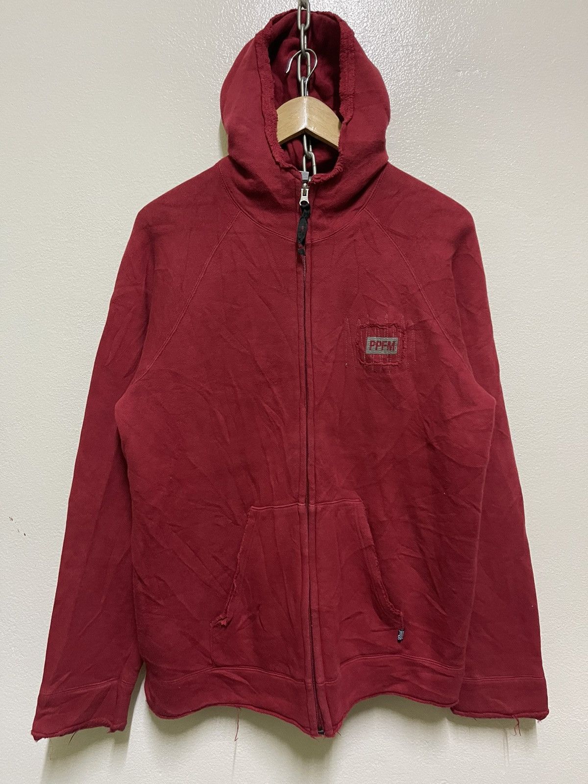 image of Ppfm Zipper Hoodie Distressed in Red, Men's (Size Large)