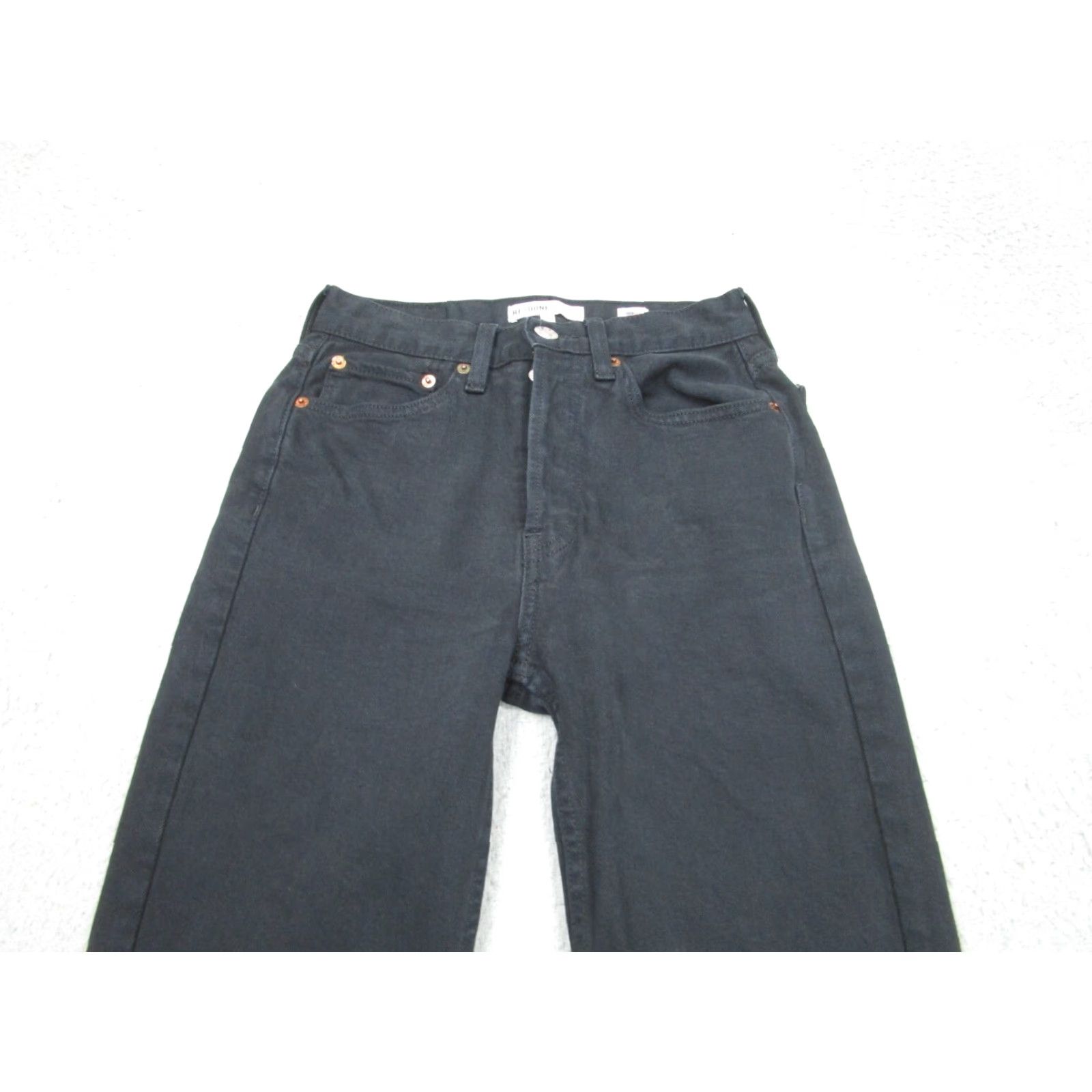 RE/DONE VINTAGE Re/Done Jeans Womens 25 Black Skinny Slim Frayed Ankle Button-Fly Made in USA Size 42" / US 20 - 2 Thumbnail