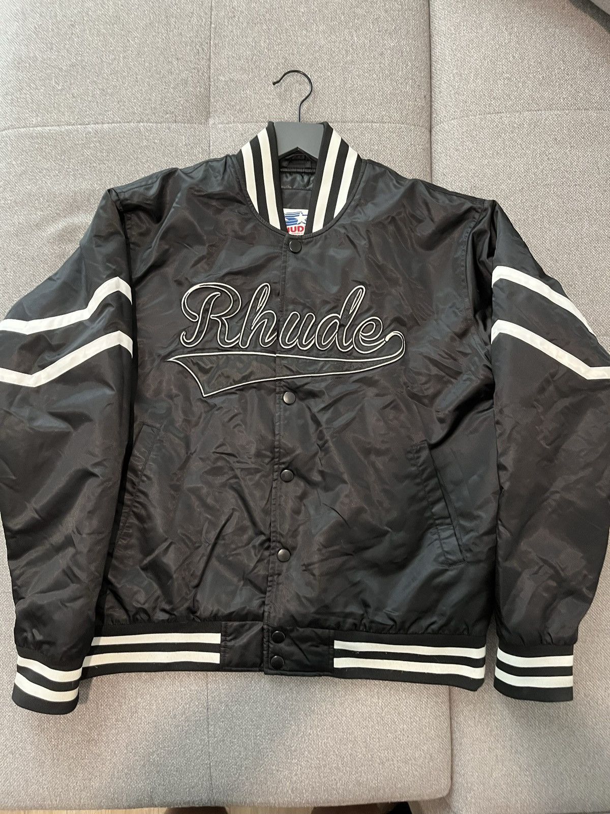 image of Rhude x Starter Varsity Jacket in Black, Men's (Size XL)