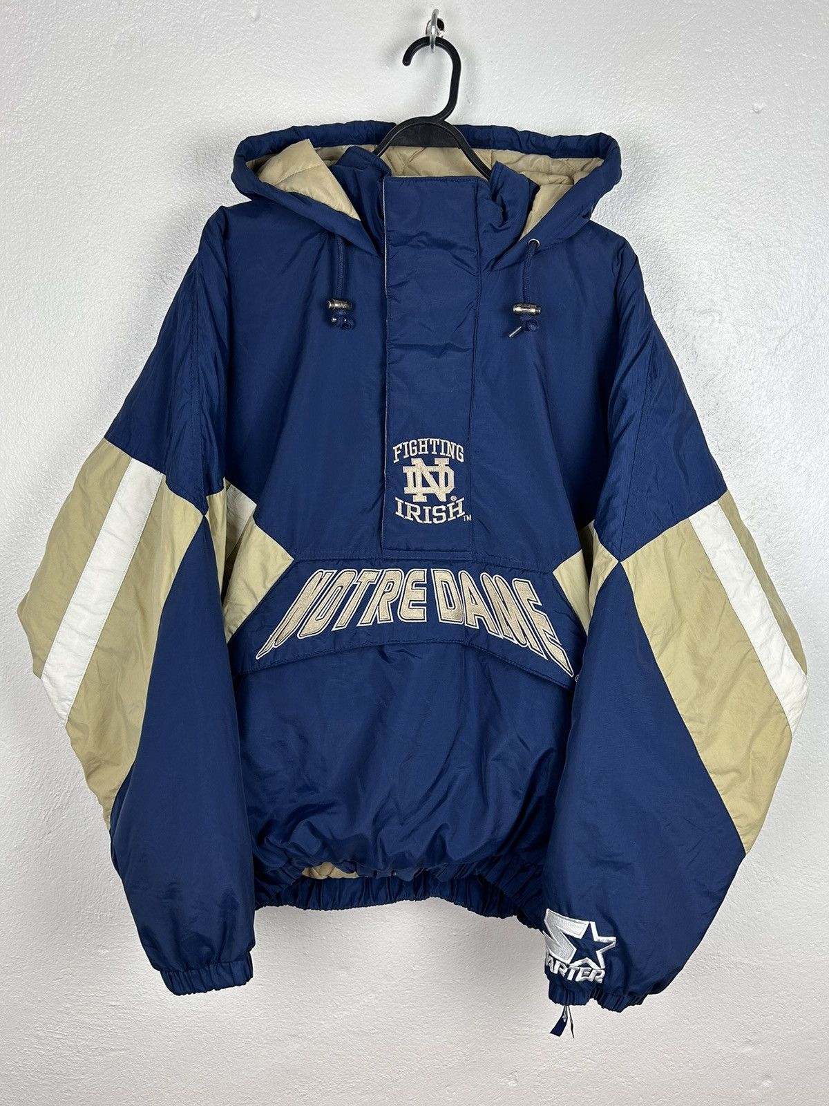 Image of American College x Starter 90's VTG Starter Notre Dame Fighting Irish Pullover Jacket in Blue (Size