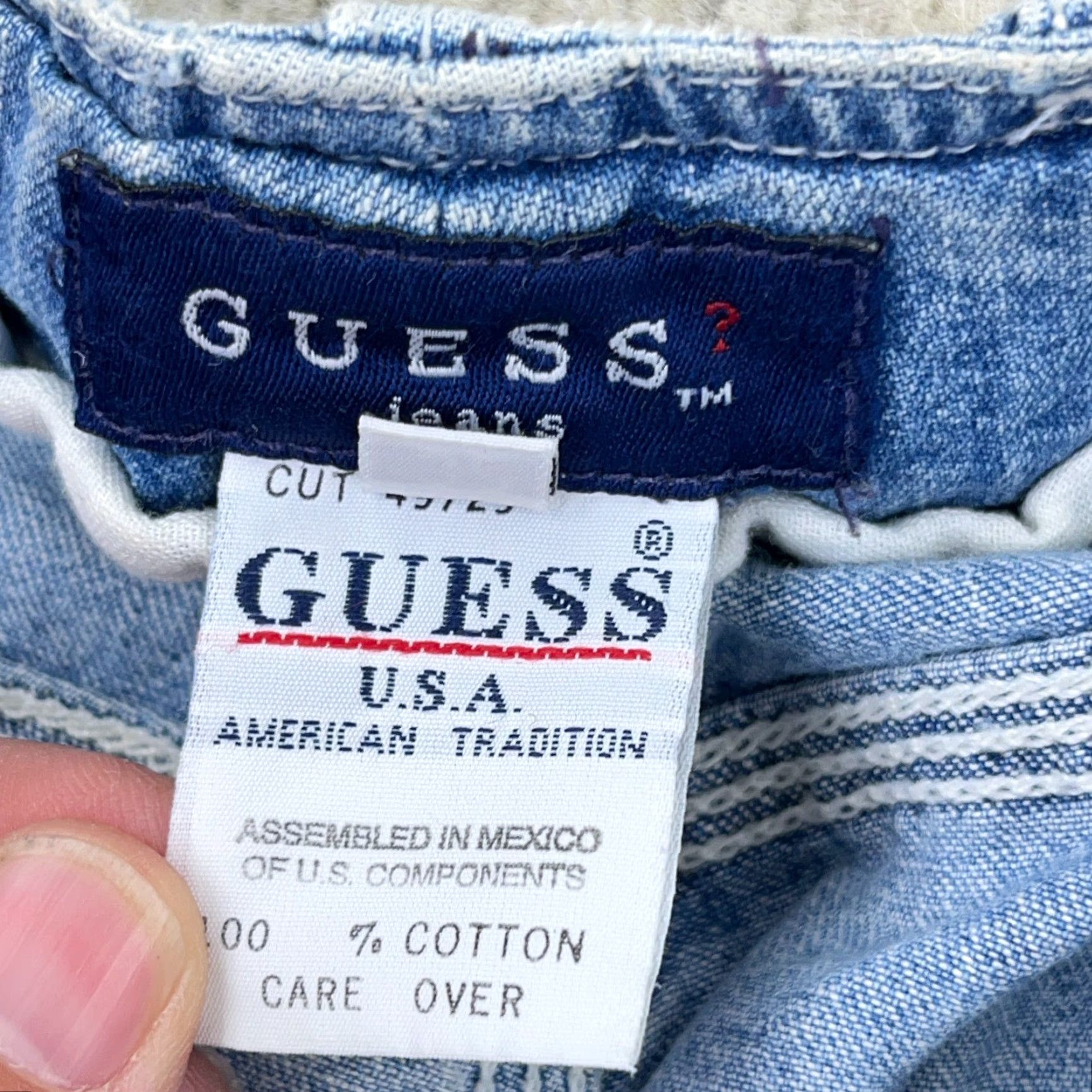 Guess VINTAGE GUESS Jeans Carpenter 32x31 Men Distressed 90s Grunge Blue Denim Leather Patch Relaxed Fit Jeans Mens Size US 32 / EU 48 - 4 Thumbnail
