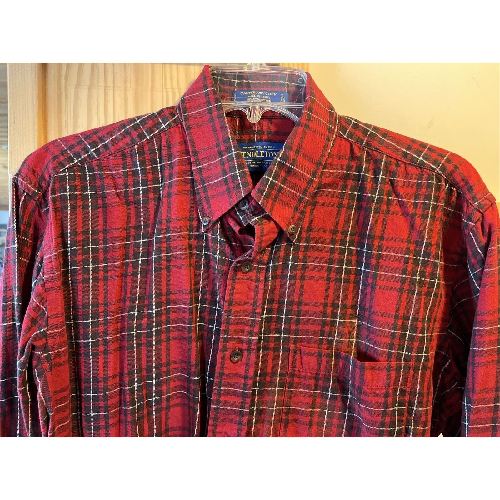 Pendleton Pendleton Mens L Red Plaid LS pima cotton merino wool shirt Size US L / EU 52-54 / 3 - 10 Thumbnail