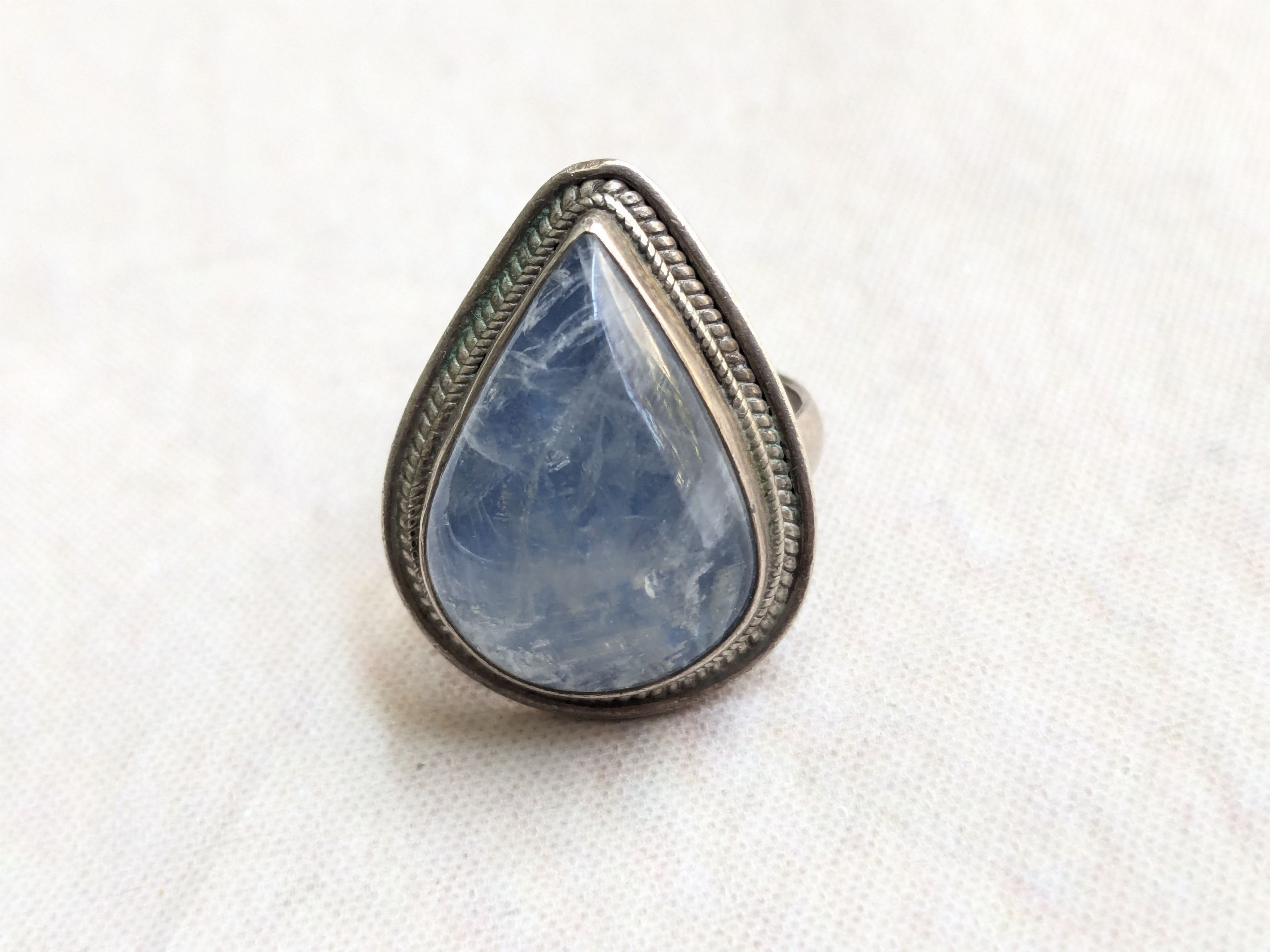 Jewelry × Vintage Sterling Silver Ring Blue Moonstone Pear Teardrop 7.75 Size ONE SIZE - 4 Thumbnail
