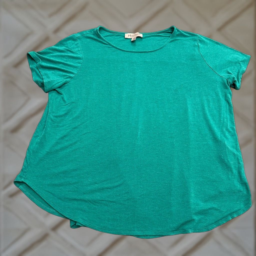 Vintage Philosophy Basic T-Shirt Women 2X Green Round Neck Short Sleeve Rayon Tee Casual Size XL / US 12-14 / IT 48-50 - 1 Thumbnail