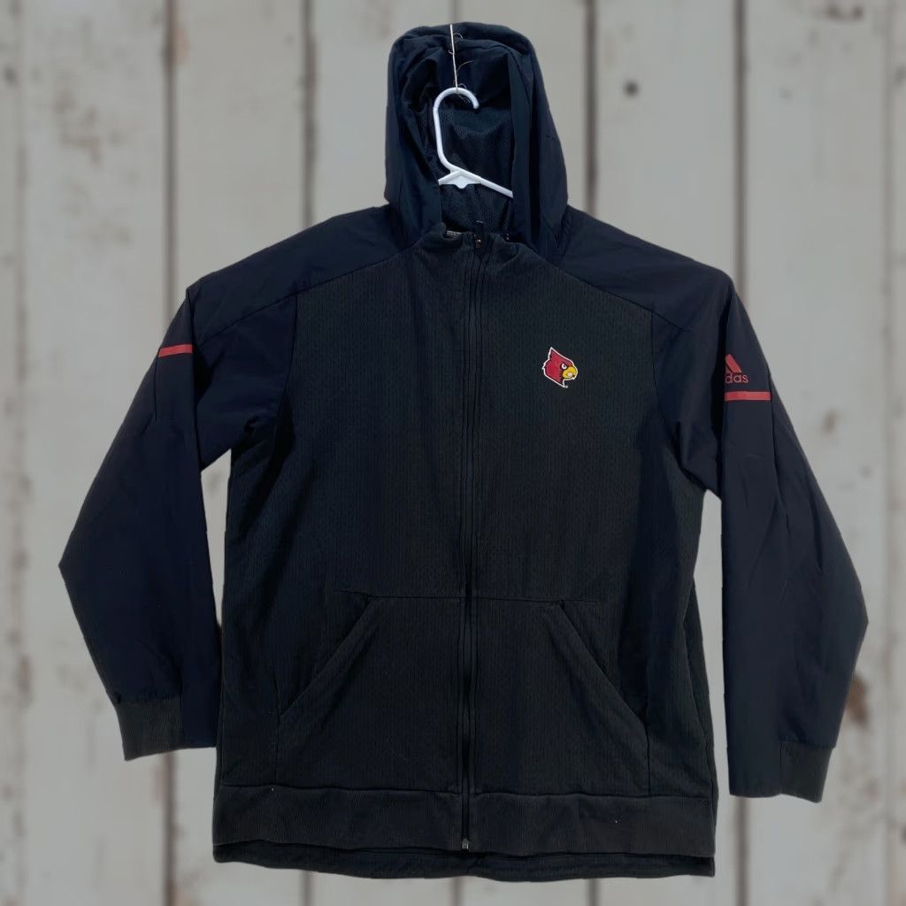 Adidas VINTAGE Adidas Climalite Black Louisville Cardinals Zip Front Hooded Jacket Mens XL Size US XL / EU 56 / 4 - 1 Thumbnail