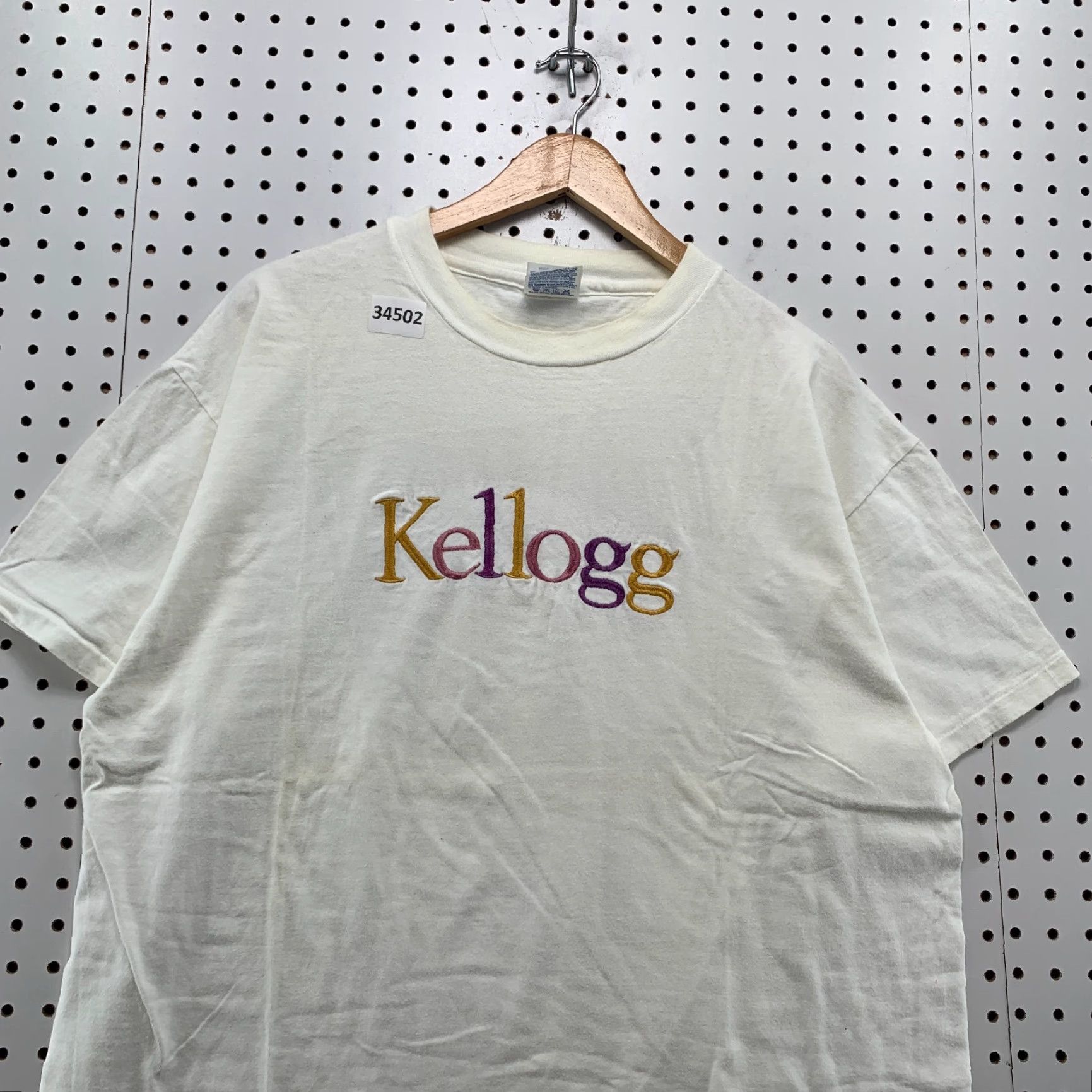 Hanes VINTAGE Kellogg Shirt Mens XL White Embroidered Single Stitch 23.5x27 T-Shirt Crew Neck Short Sleeve Size US XL / EU 56 / 4 - 2 Thumbnail