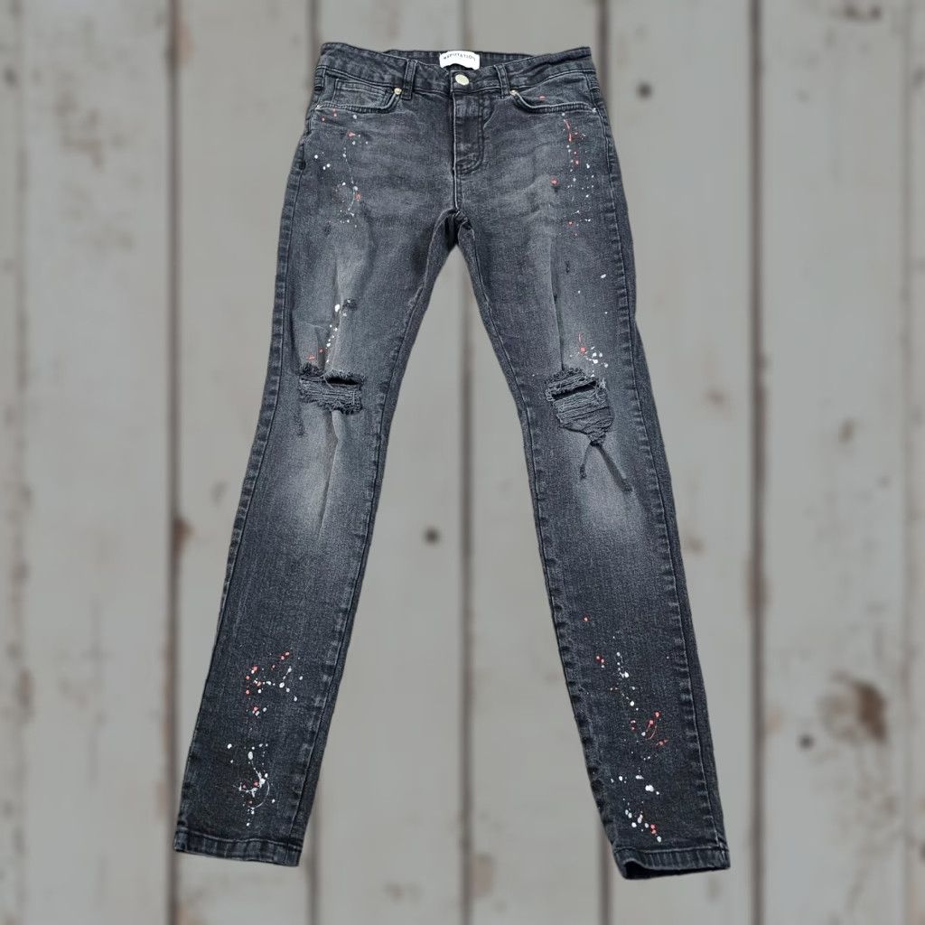 Vintage VINTAGE Serenede Men Jeans Skinny Black Distressed Paint Splatter Stretch 28 Waist 31 Inseam Size US 28 / EU 44 - 1 Thumbnail
