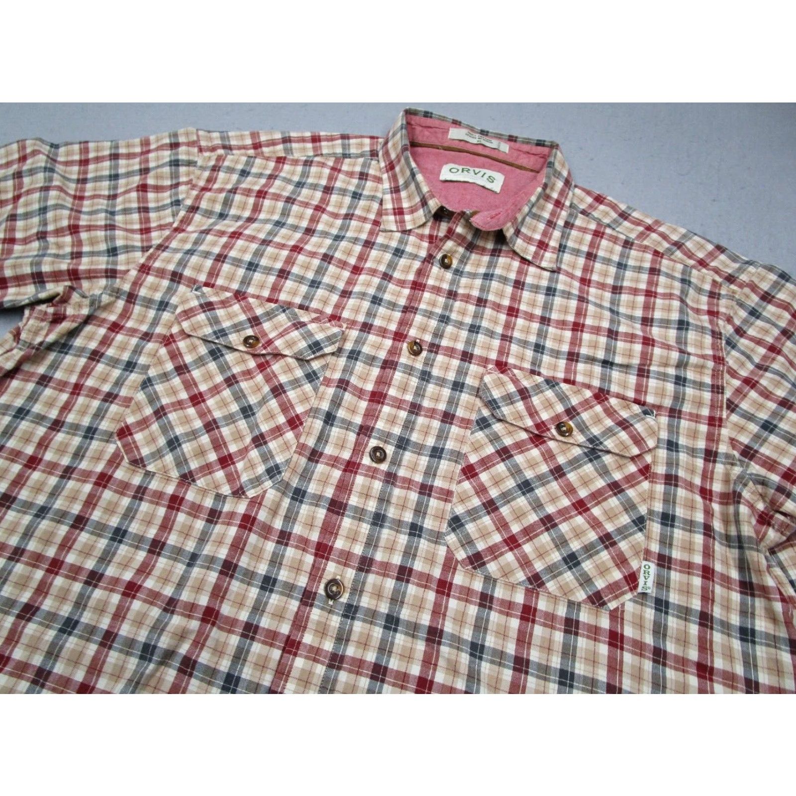 Orvis VINTAGE Orvis Mens Short Sleeve Check Shirt XL Red Casual Lightweight Cotton 90s Retro Size US XL / EU 56 / 4 - 2 Thumbnail