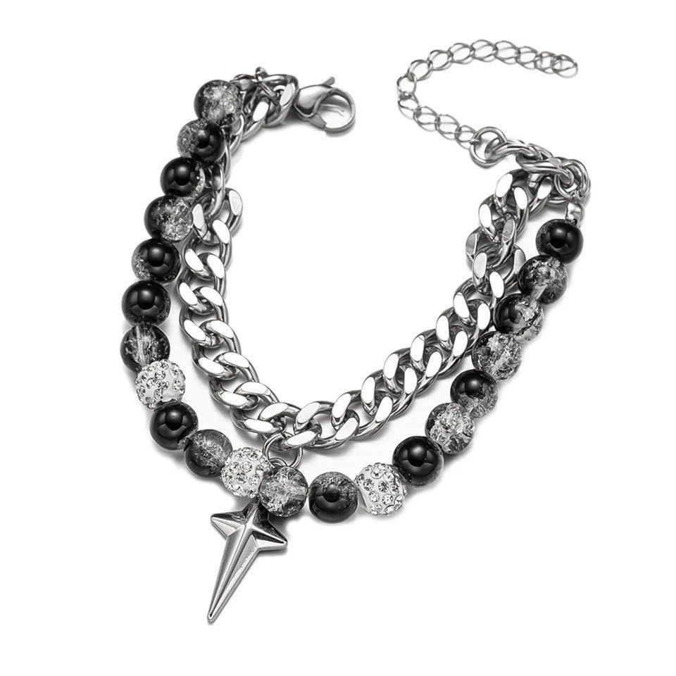 Other Punk Gothic Zircon Star Layered Chain Bracelet Size ONE SIZE - 2 Thumbnail