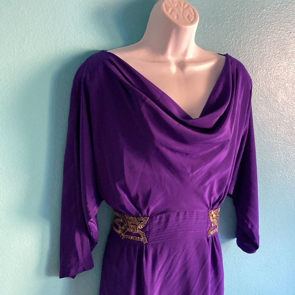 Trina Turk Trina Turk Womans Purple Silk Drape Neck Dress Size 12 Beade Size XL / US 12-14 / IT 48-50 - 6 Thumbnail
