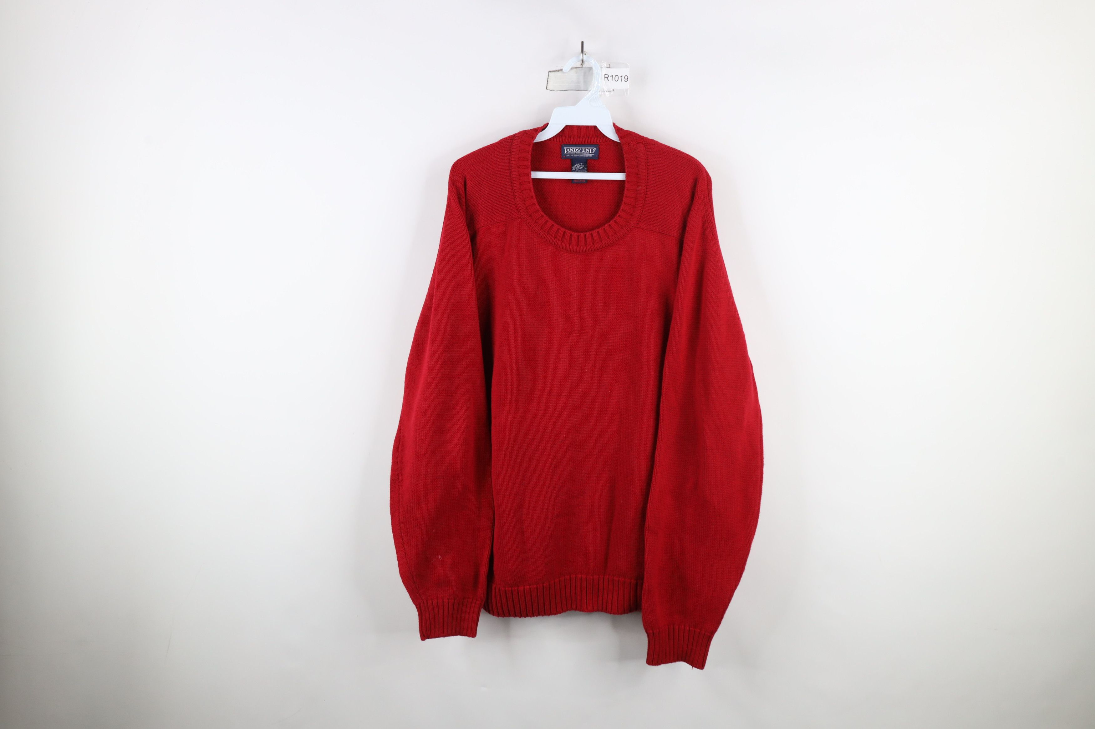 Lands' End × Vintage Vintage 90s Lands End Cotton Knit Crewneck Sweater Red USA Size US L / EU 52-54 / 3 - 1 Thumbnail