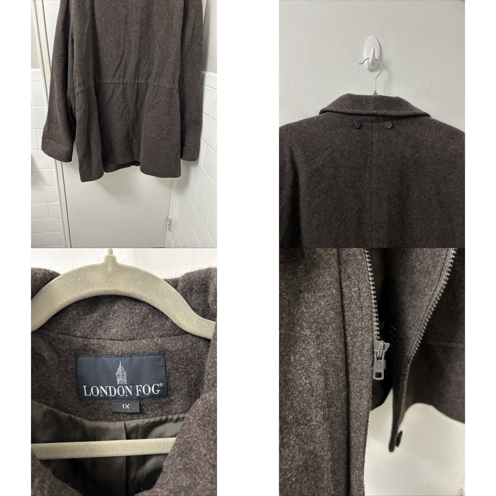 London Fog VINTAGE London Fog Coat Womens XL Brown 100% Wool Full Zip Button Front L/S Pockets Size XL / US 12-14 / IT 48-50 - 8 Thumbnail