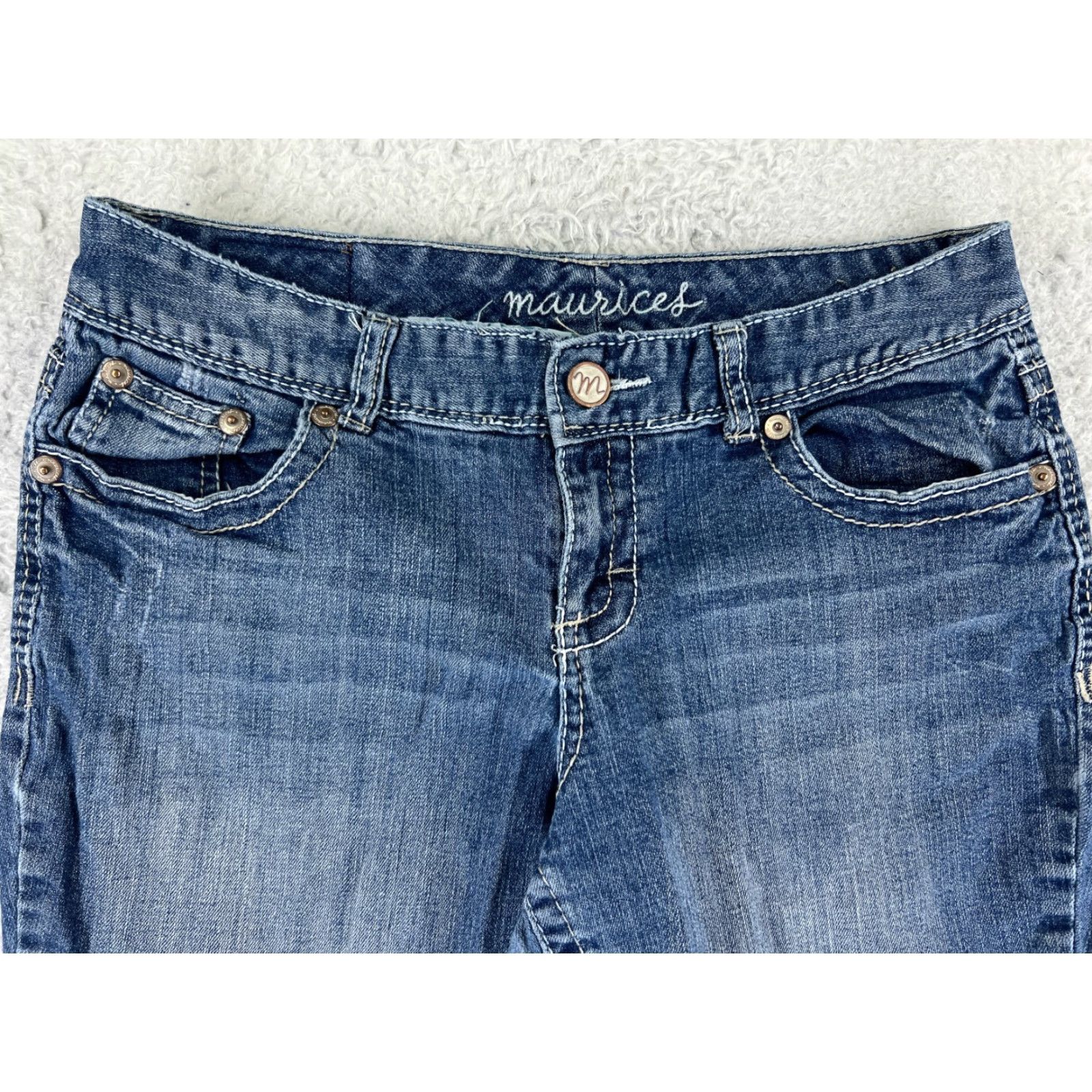 Vintage Maurices Jeans Womens 7 Blue Denim Cotton Low Rise Bootcut Western Embroidered Size 28" / US 6 / IT 42 - 6 Thumbnail