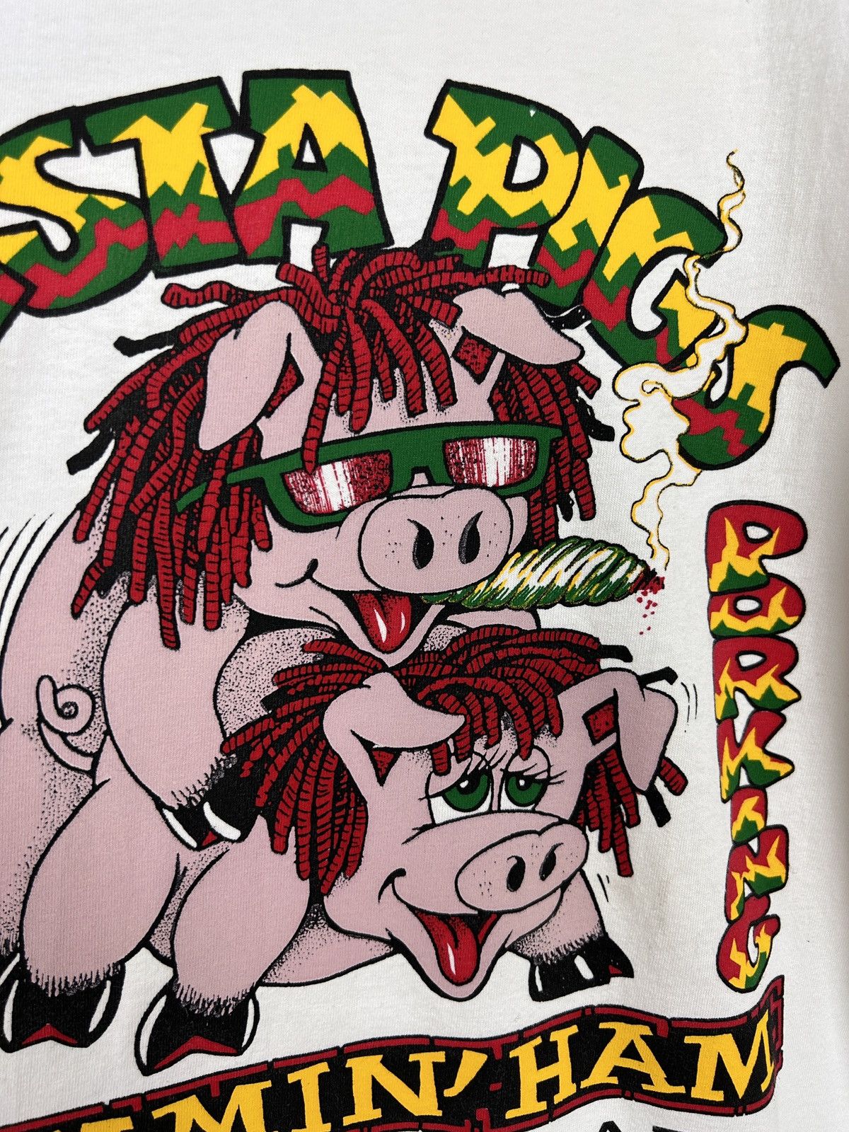 Bob Marley 90s Vintage Rasta Pigs Jammin' Ham Funny Humor T-Shirt Size US XL / EU 56 / 4 - 3 Thumbnail