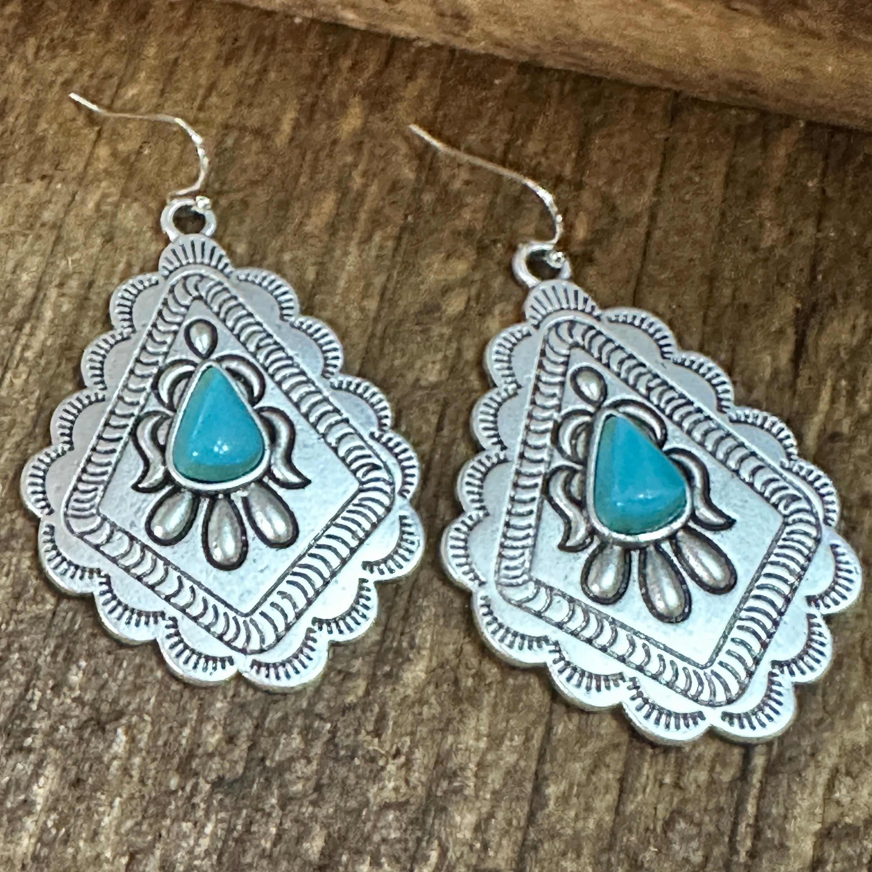 Other 721034 Concho Turquoise Earrings - 2 Inch Long Beauty Size ONE SIZE - 1 Thumbnail