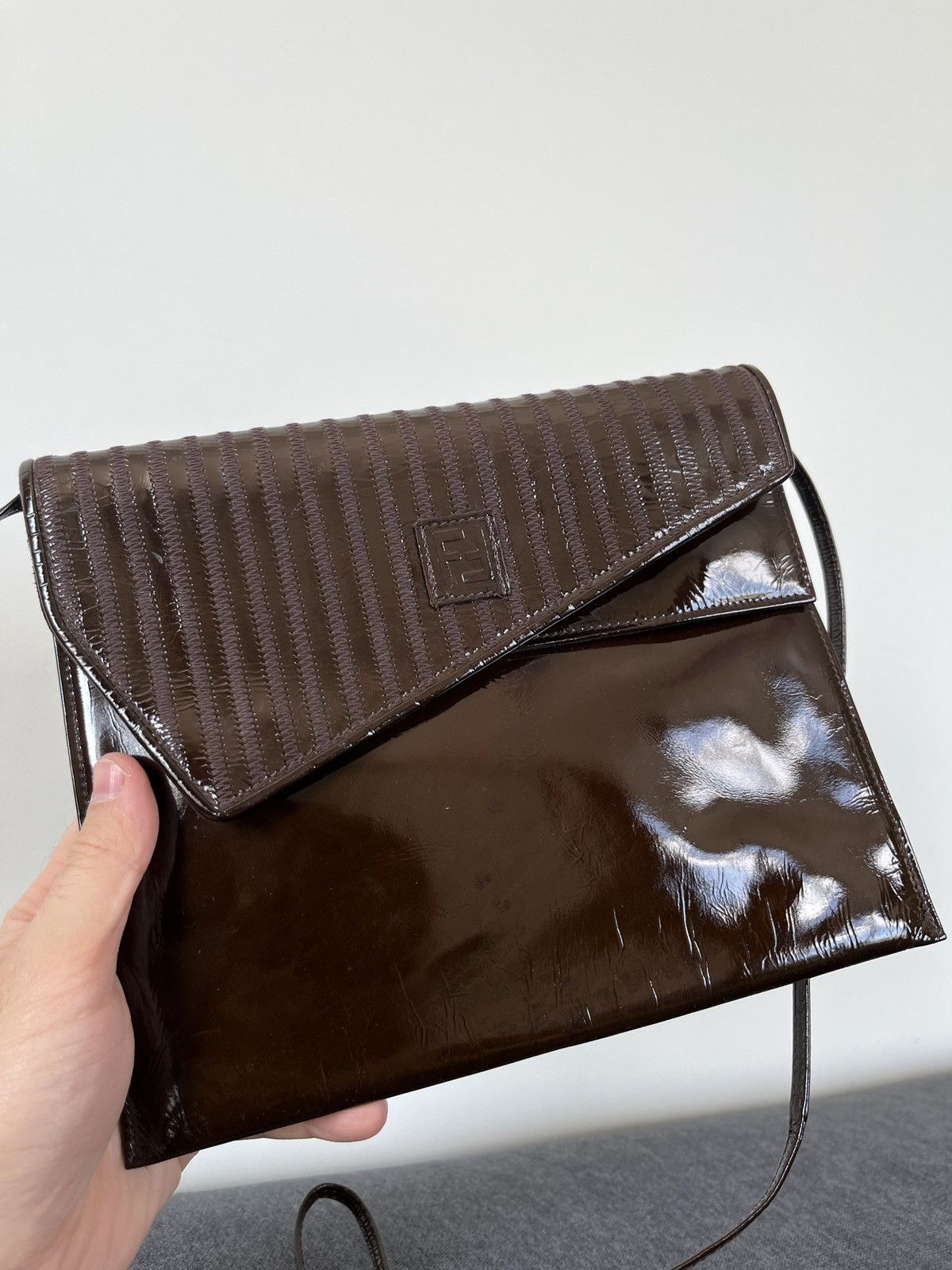 Fendi Vintage 80s Fendi Patent Leather Crossbody Bag Brown Flap Size ONE SIZE - 4 Thumbnail