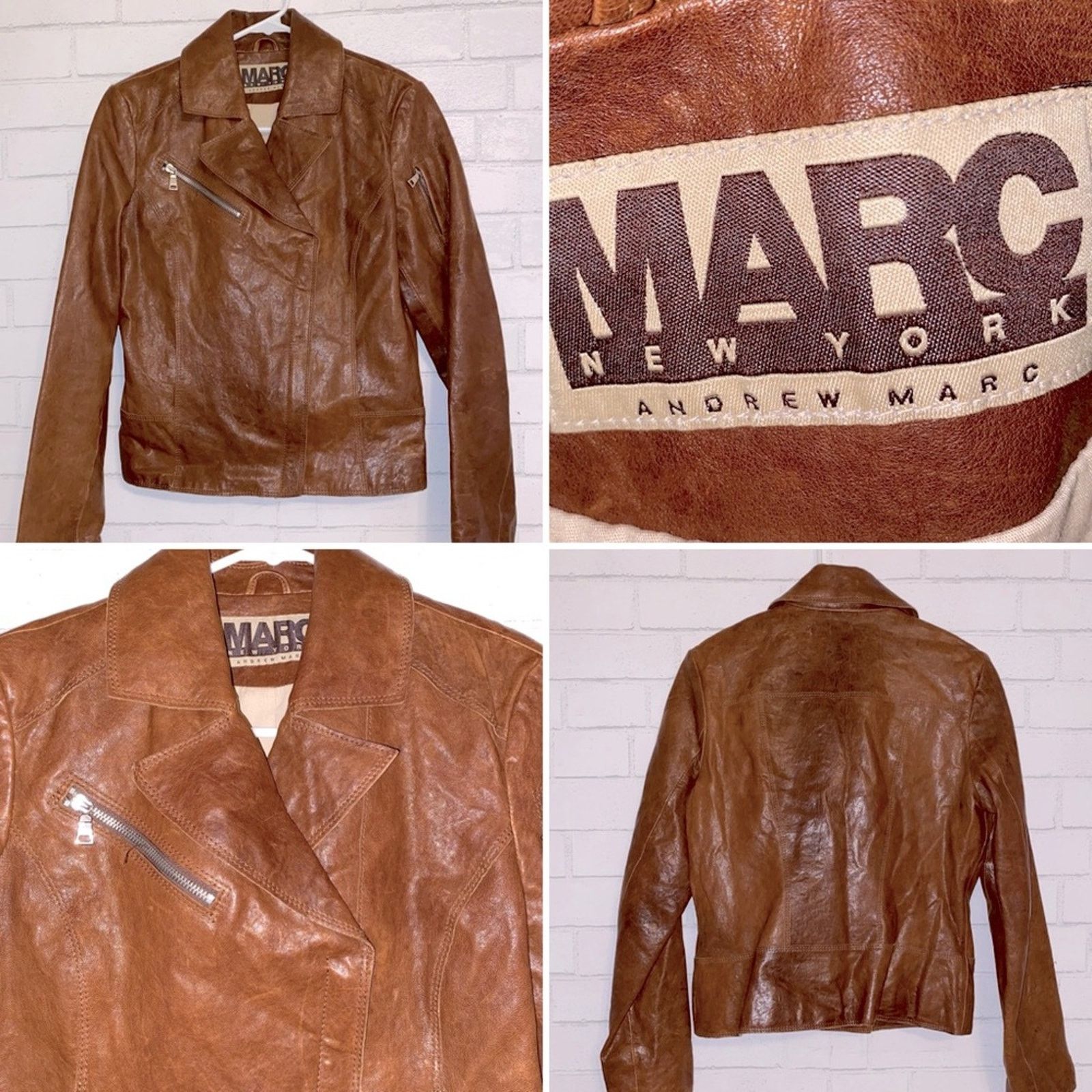 Andrew Marc Andrew Marc NY $450 Leather Cocoa Brown Biker Jacket S Size S / US 4 / IT 40 - 1 Thumbnail