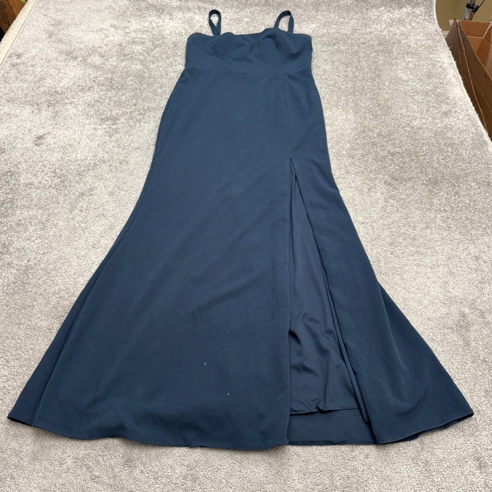 Vintage Azazie Navy Blue Maxi Dress Formal A14 Womens Square Neck Sleeveless High Slit 14 Party Wedding Dress Size XL / US 12-14 / IT 48-50 - 2 Thumbnail