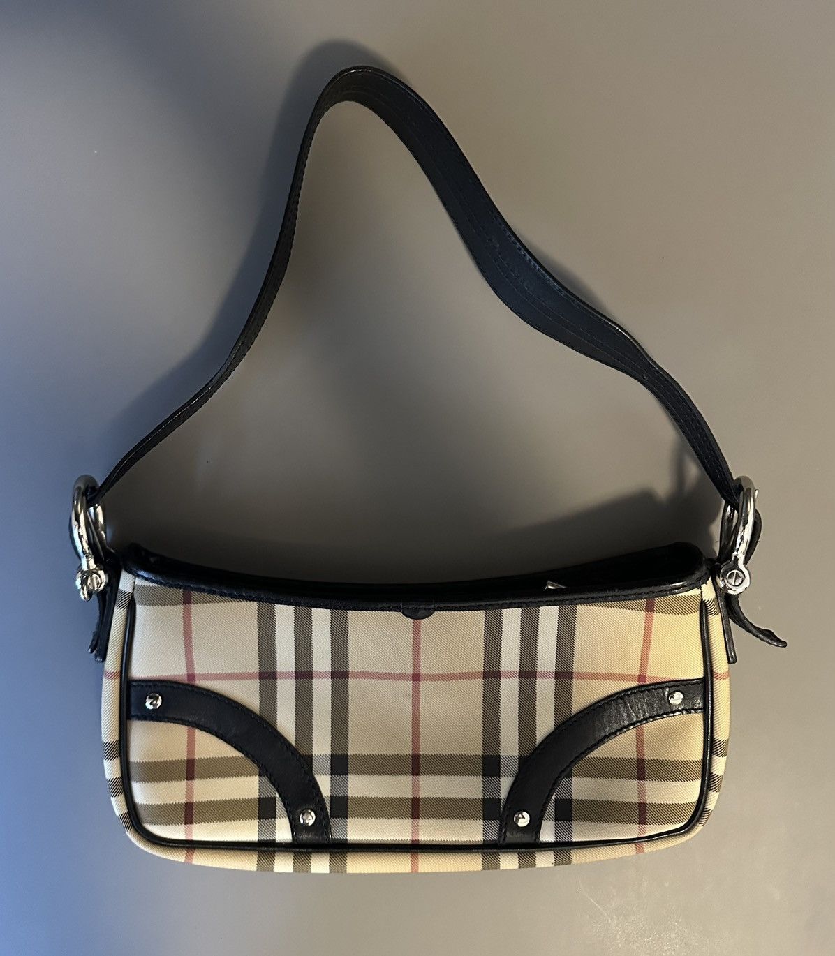Burberry Burberry Vintage Check Shoulder Bag – Black Leather Trim Size ONE SIZE - 4 Thumbnail