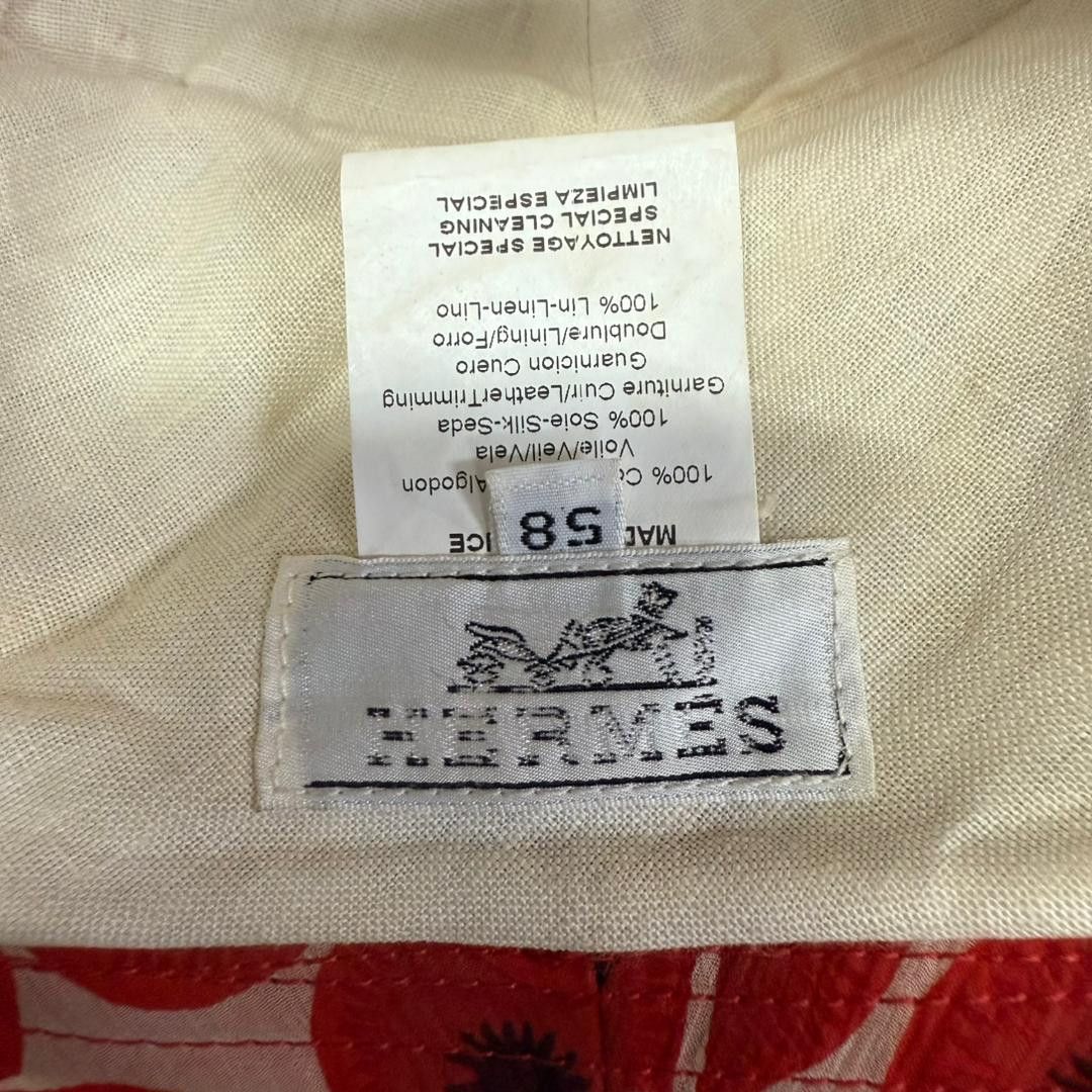 Hermes Vintage HERMES Red Orange Poppi Design Bucket Hat Size 58 Size ONE SIZE - 9 Thumbnail