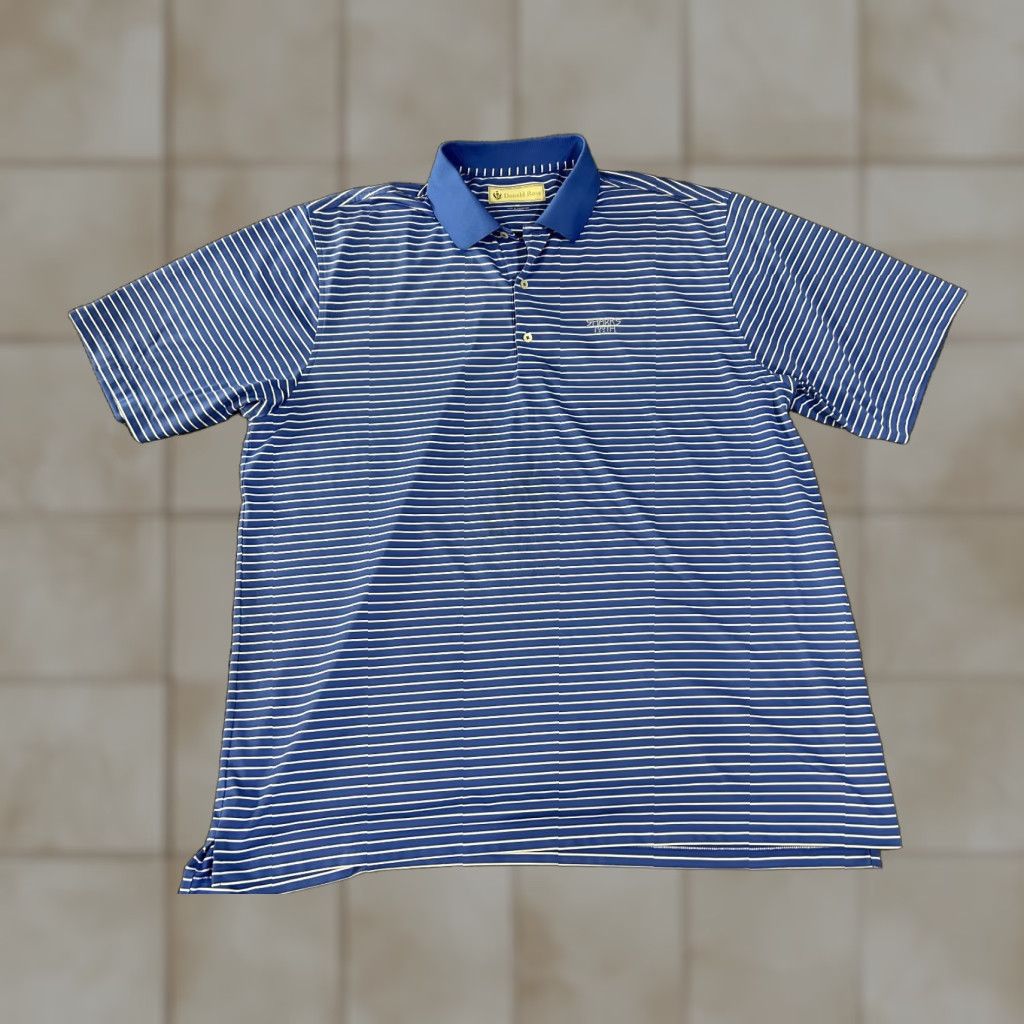 Vintage Donald Ross Polo Shirt Mens 2XL Blue White Striped Sharks Performance Golf Shirt Size US XXL / EU 58 / 5 - 1 Thumbnail