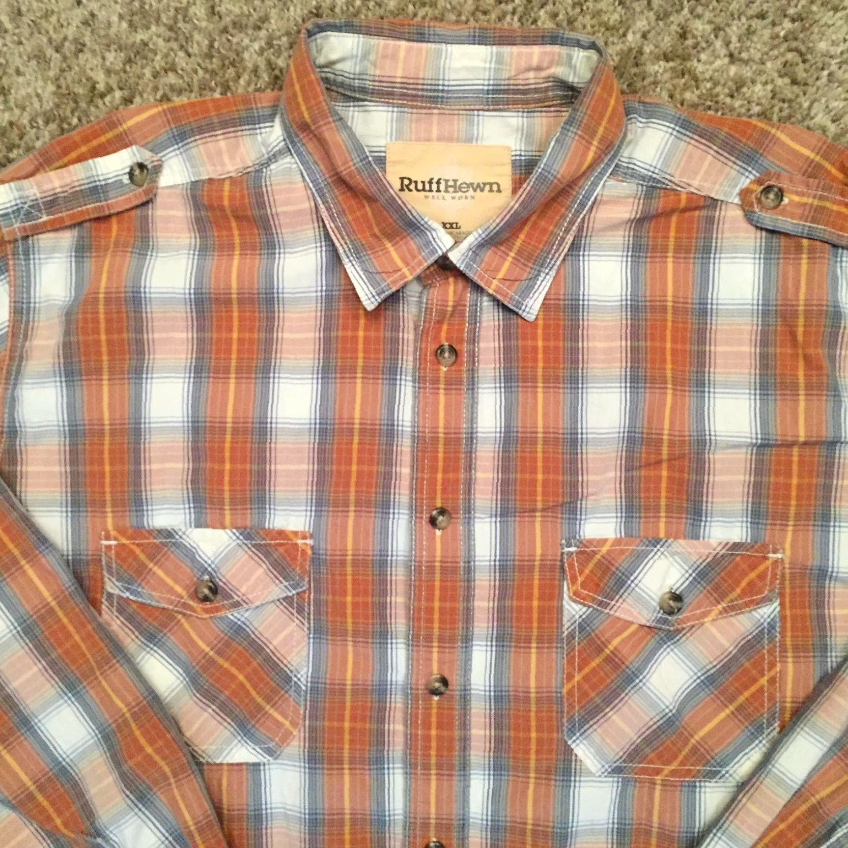 Vintage Ruff Hewn Shirt Mens 2XL Orange Plaid Long Sleeve Button-Up Pockets Size US XXL / EU 58 / 5 - 3 Thumbnail