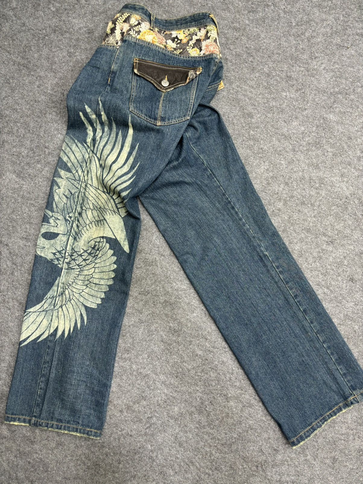 Japanese Brand 💥ART💥Gumu In Floral Embroided Flying Swan Print Denim F557 Size US 34 / EU 50 - 19 Thumbnail