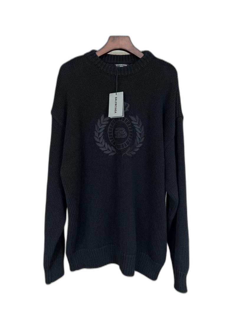 Balenciaga Balenciaga Black Embroidered Crown Knit Sweater-yf Size US M / EU 48-50 / 2 - 1 Thumbnail
