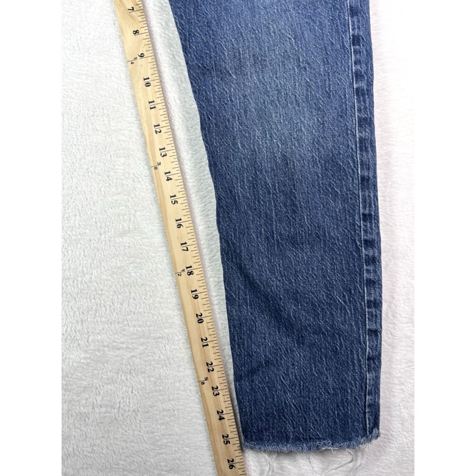 Gap Gap Jeans Womens 6/28R Distressed Straight Denim Button Fly Blue Dark Wash Cotton Spandex Regular Rise High Rise + Jeans Womens Size 28" / US 6 / IT 42 - 4 Thumbnail
