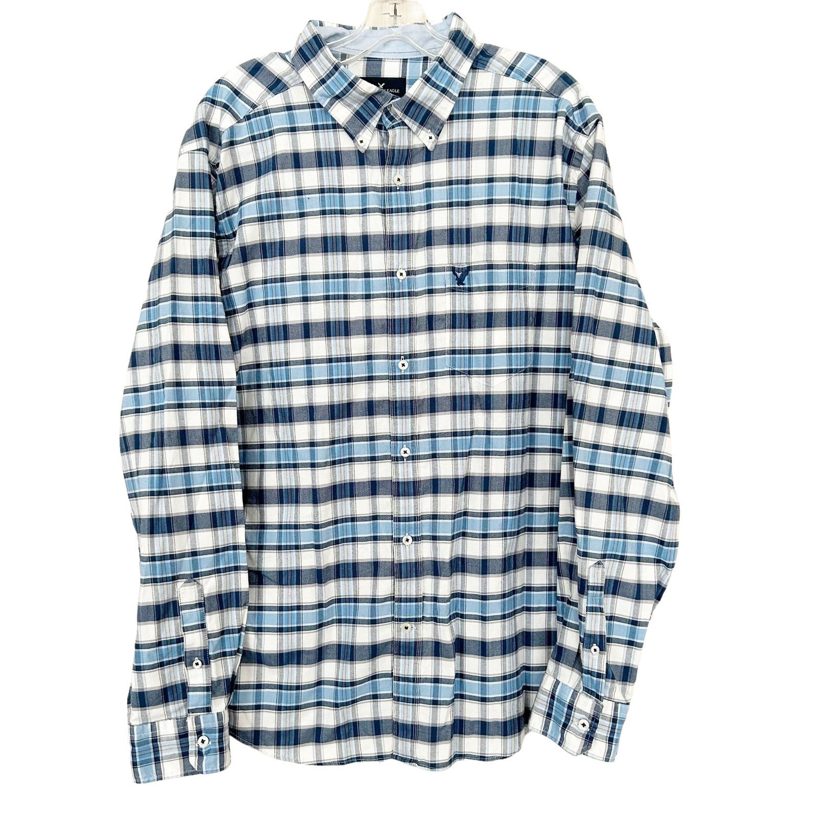 American Eagle Outfitters American Eagle Blue White Plaid Long Sleeve Button Down XL Size US XL / EU 56 / 4 - 1 Thumbnail