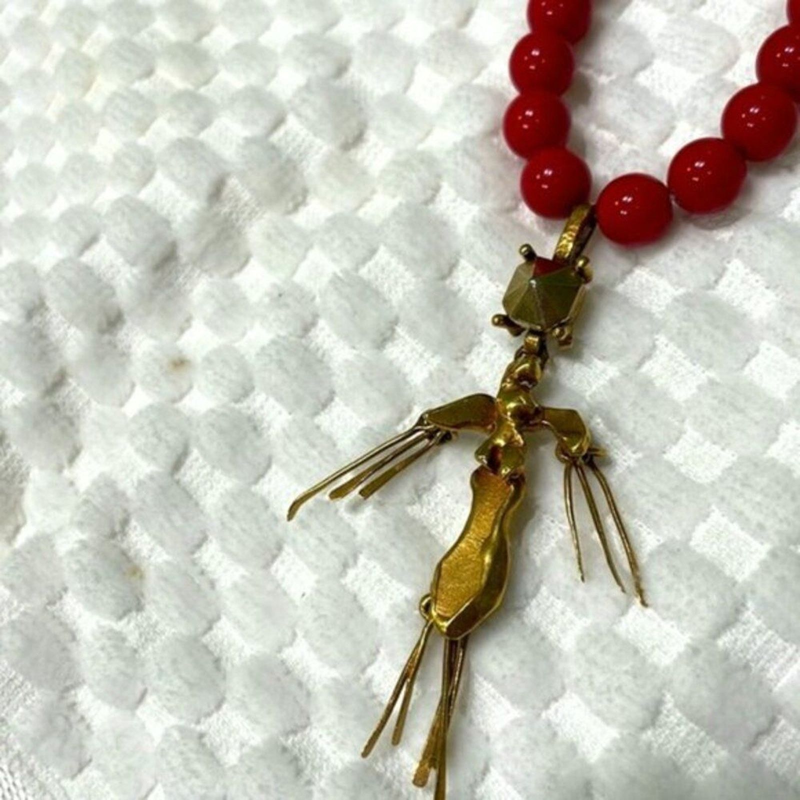 Valentino Valentino red Ribbon Tie Beaded Pendant Necklace Size ONE SIZE - 9 Thumbnail