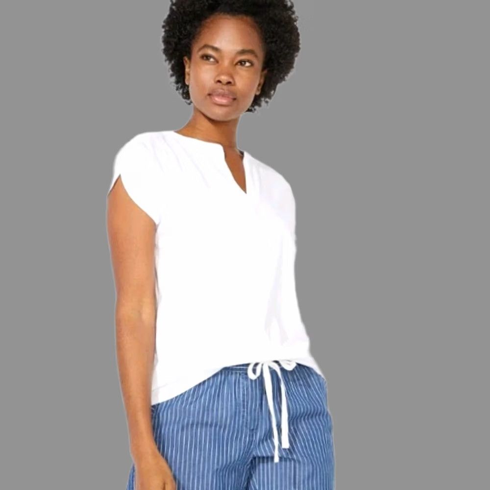 Nautica Nautica Split Neck Tee Small - Navy Women T-Shirt Blue 36" Chest 18" Shoulders 25" Length Ladies Shirt Size S / US 4 / IT 40 - 1 Thumbnail