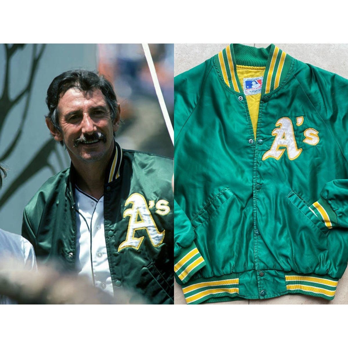 MLB × Starter Oakland A's 90s STARTER satin bomber XL green MLB vintage Size US XL / EU 56 / 4 - 1 Thumbnail