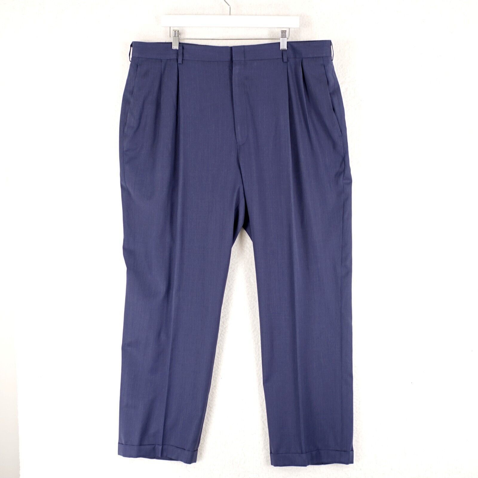 Jos. A. Bank Jos A Bank Blue Wool Dress Pants 41/31 Traveler's Pleated Cu Size 40R - 1 Thumbnail